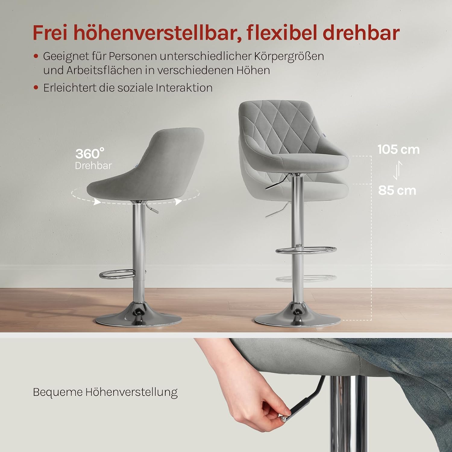 Thumbnail 6 de WOLTU Barhocker 2er-Set BH138hgr-2, höhenverstellbar und 360° drehbar mit Lehne