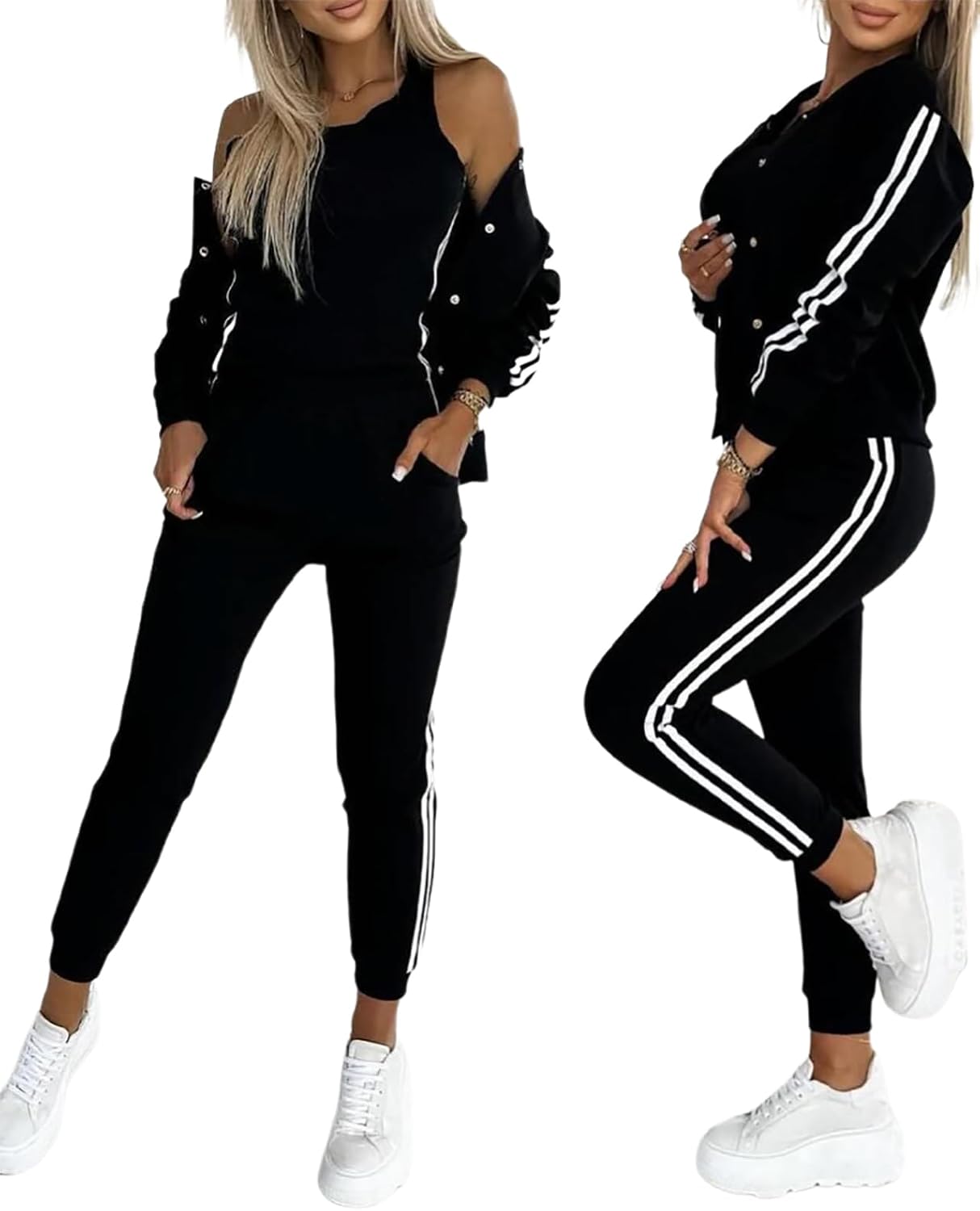 Detalle de CHICME Three-Piece Striped Tracksuit Set