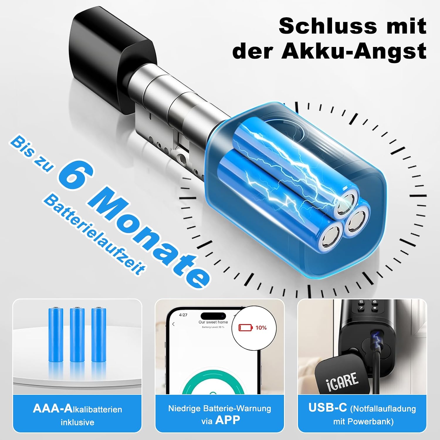Thumbnail 6 de ICARE Türschloss Fingerabdruck Smart Lock 60–90 mm
