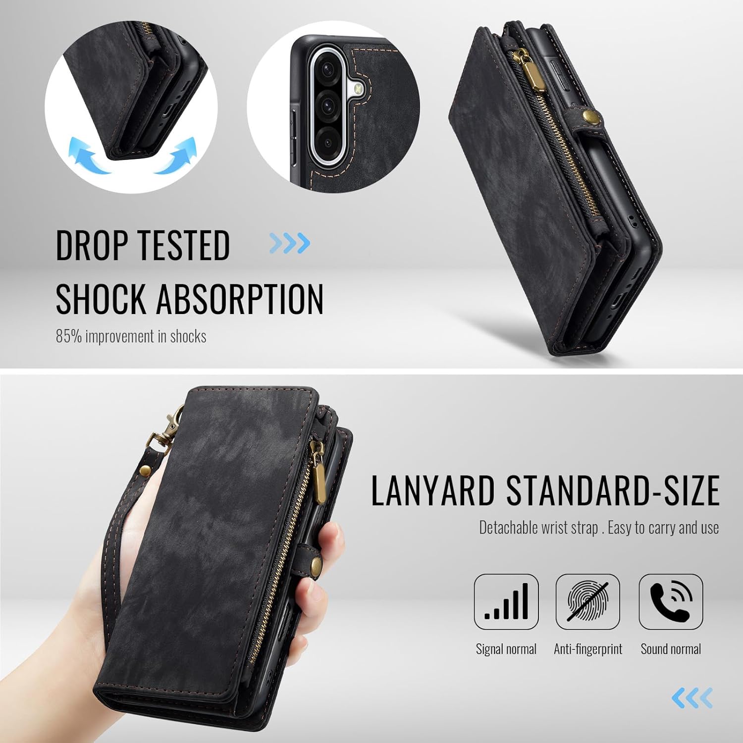 Thumbnail 6 de Asuwish Wallet Case with Magnetic Detachable Cover for Samsung Galaxy A56 5G — Black