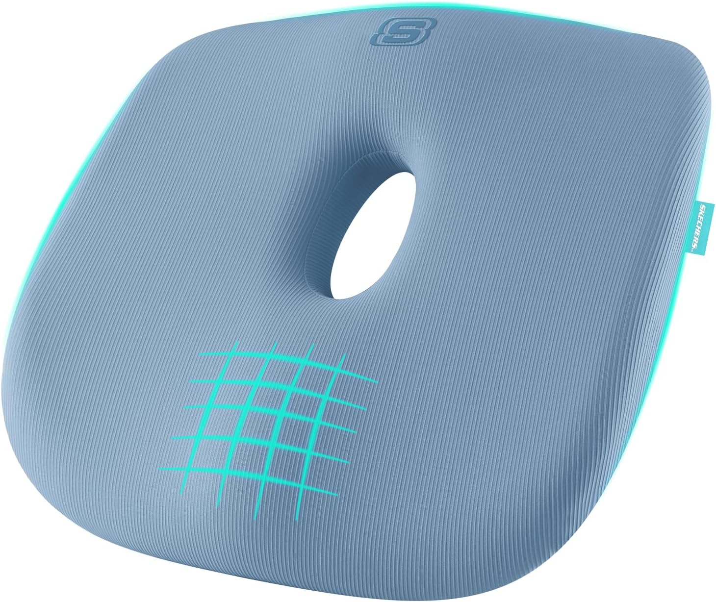 Detalle de Skechers Memory Foam Seat Cushion, Blue, with Washable Cover and Non-Slip Base