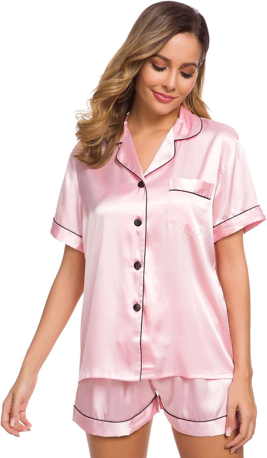 Detalle 2 de SWOMOG Silk Satin Pajamas Set XS-3XL