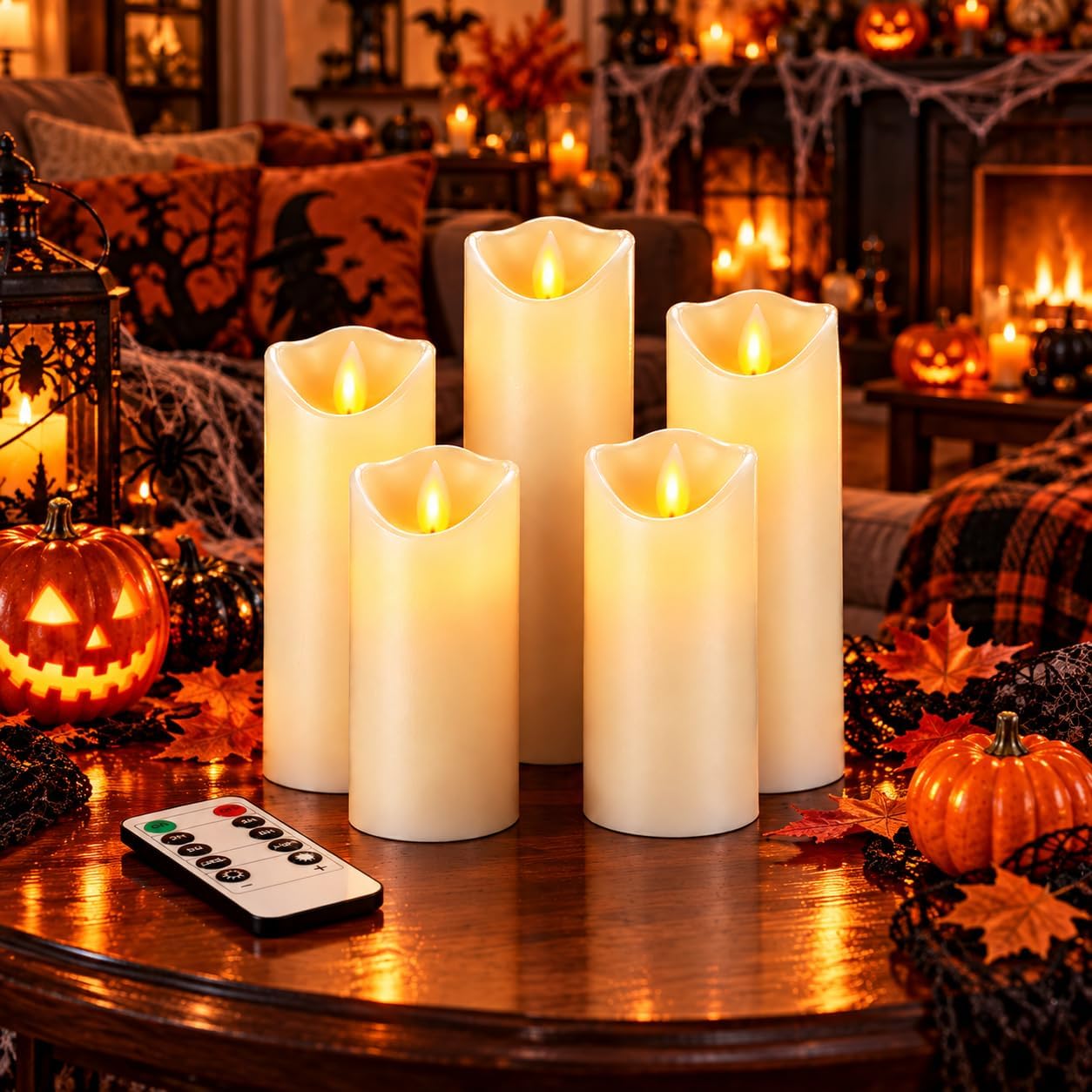 Detalle de Da by DBY005 Ivory Wax Flameless Candles, 5-Piece Set with Moving Flame