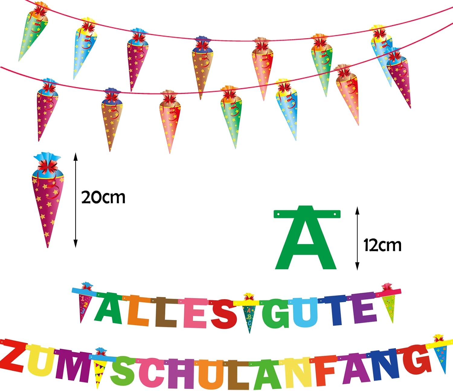 Detalle de Einschulung Deko-Set: Alles Gute Zum Schulanfang mit Banner, Girlande und Ballons – inklusive ABC/123 Motiven