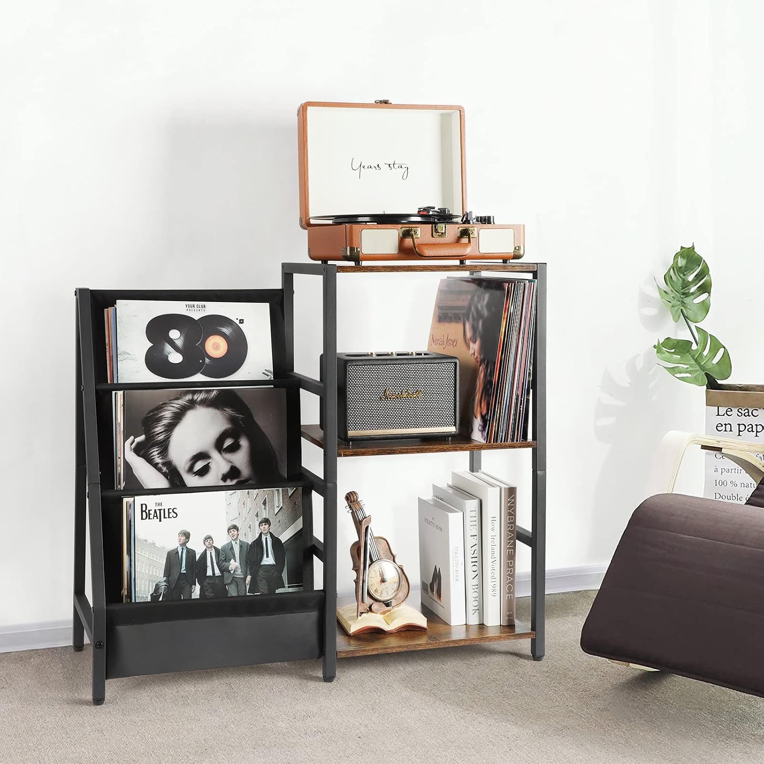 Detalle de Bikoney End table-110401 platenspelermeubel met 3 niveaus voor vinyl