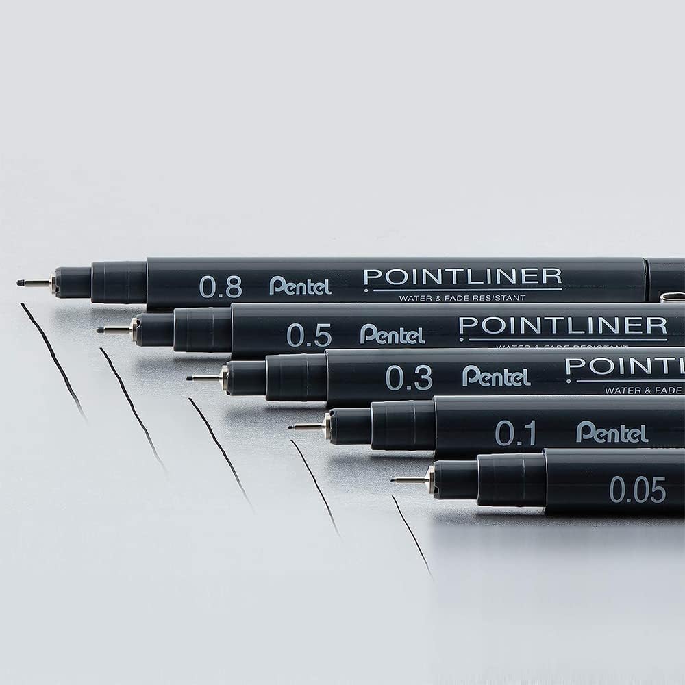 Detalle 1 de Pentel Pointliner S20P finelinerpennor, 8-pack med svart pigmentbläck