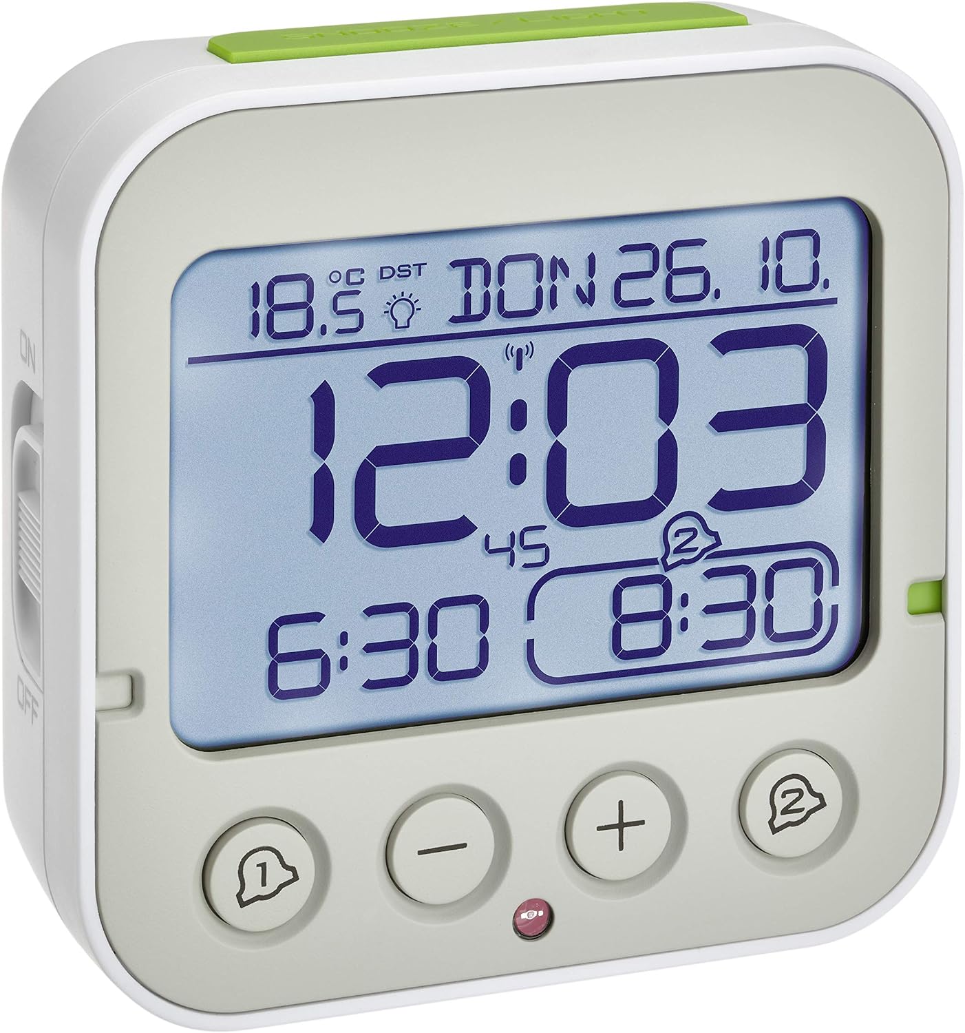 Detalle de TFA Dostmann Réveil numérique Bingo 2.0, 60.2550.02 – Horloge radio-pilotée, double alarme et température
