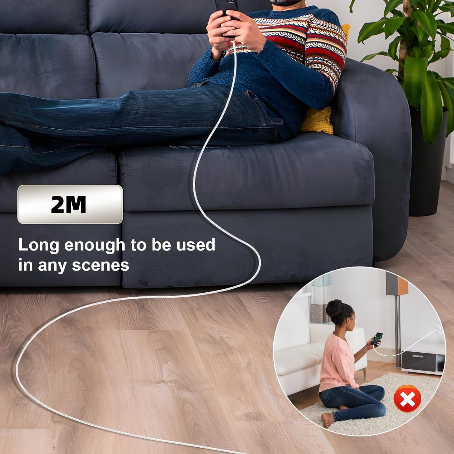 Detalle de Wenboow USB C to USB C Charger Cable – 2m, 2-Pack, 60W Fast Charging