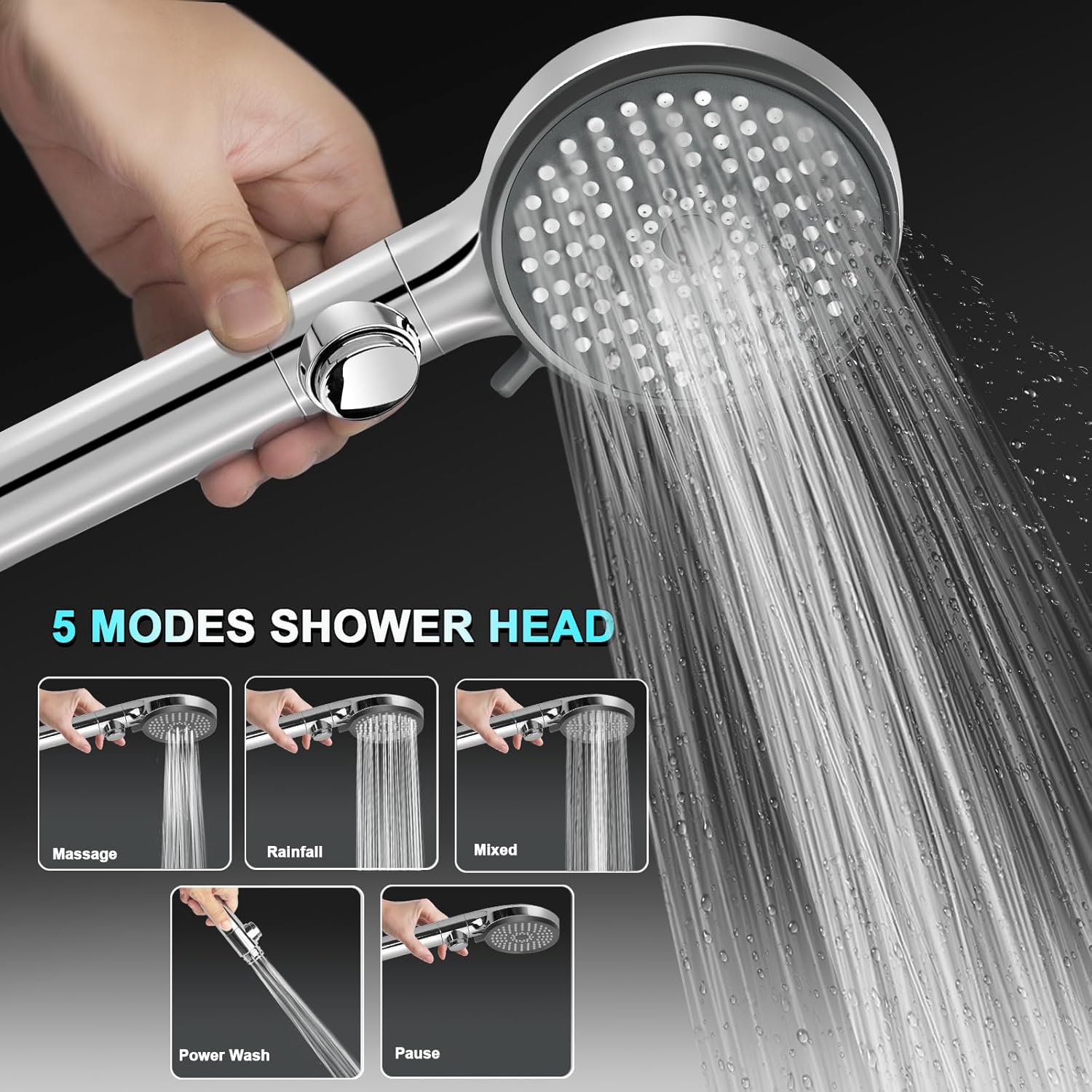 Thumbnail 1 de RV Shower Head with Hose (High Pressure) – 5-Mode Handheld Replacement for Campers & Travel Trailers