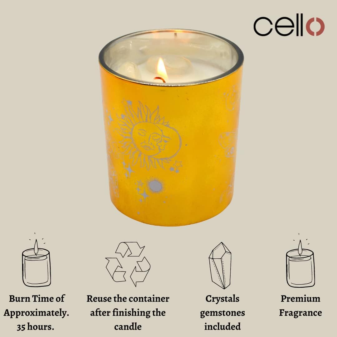 Thumbnail 3 de Cello Celestial Scented Candle with Clear Quartz Gemstones (Metallic Gold Wax) – Mystic Clearing