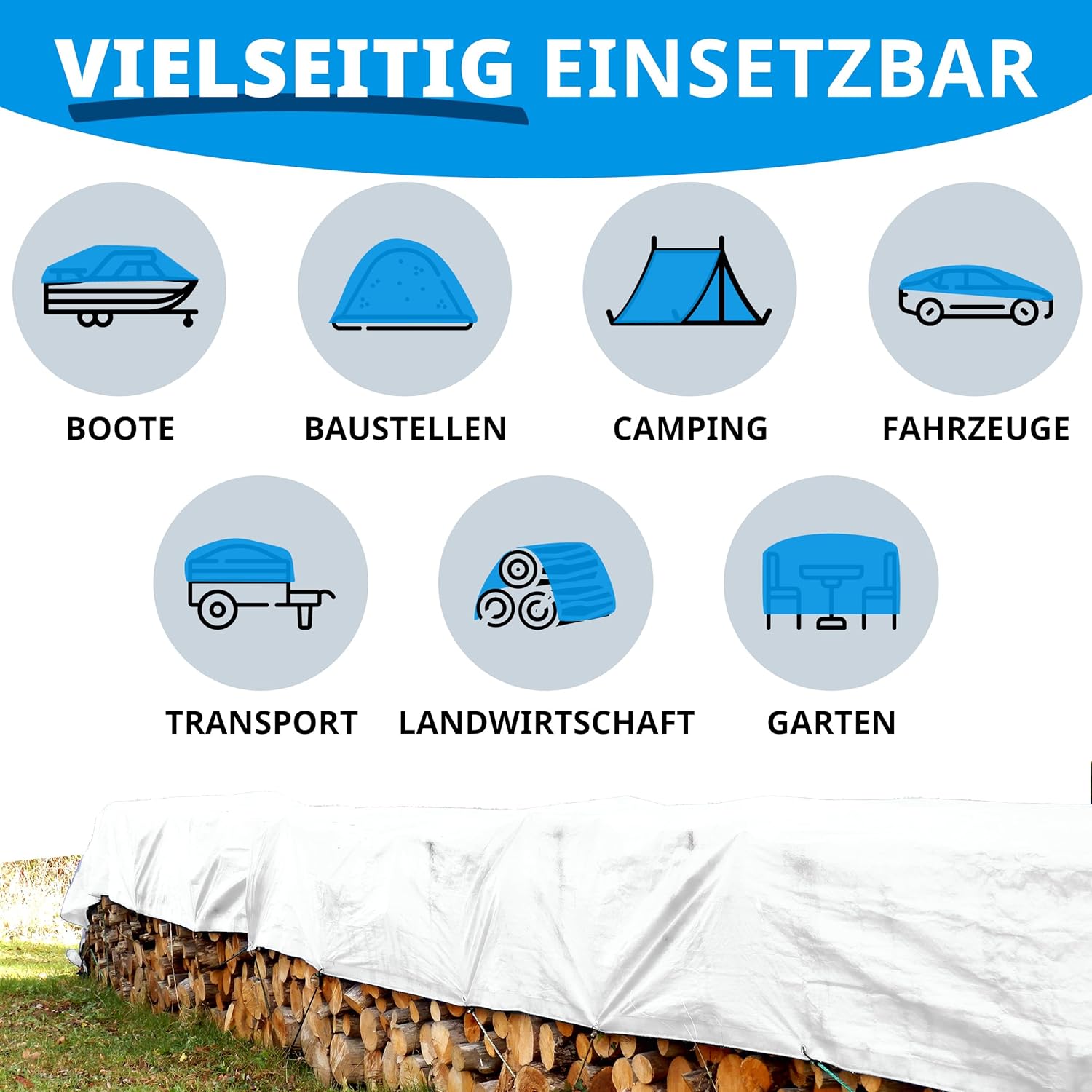 Detalle de etm Abdeckplane 140 g/m² wasserdicht 6 x 10 m Weiß – Allzweckplane für Schutz vor Witterung