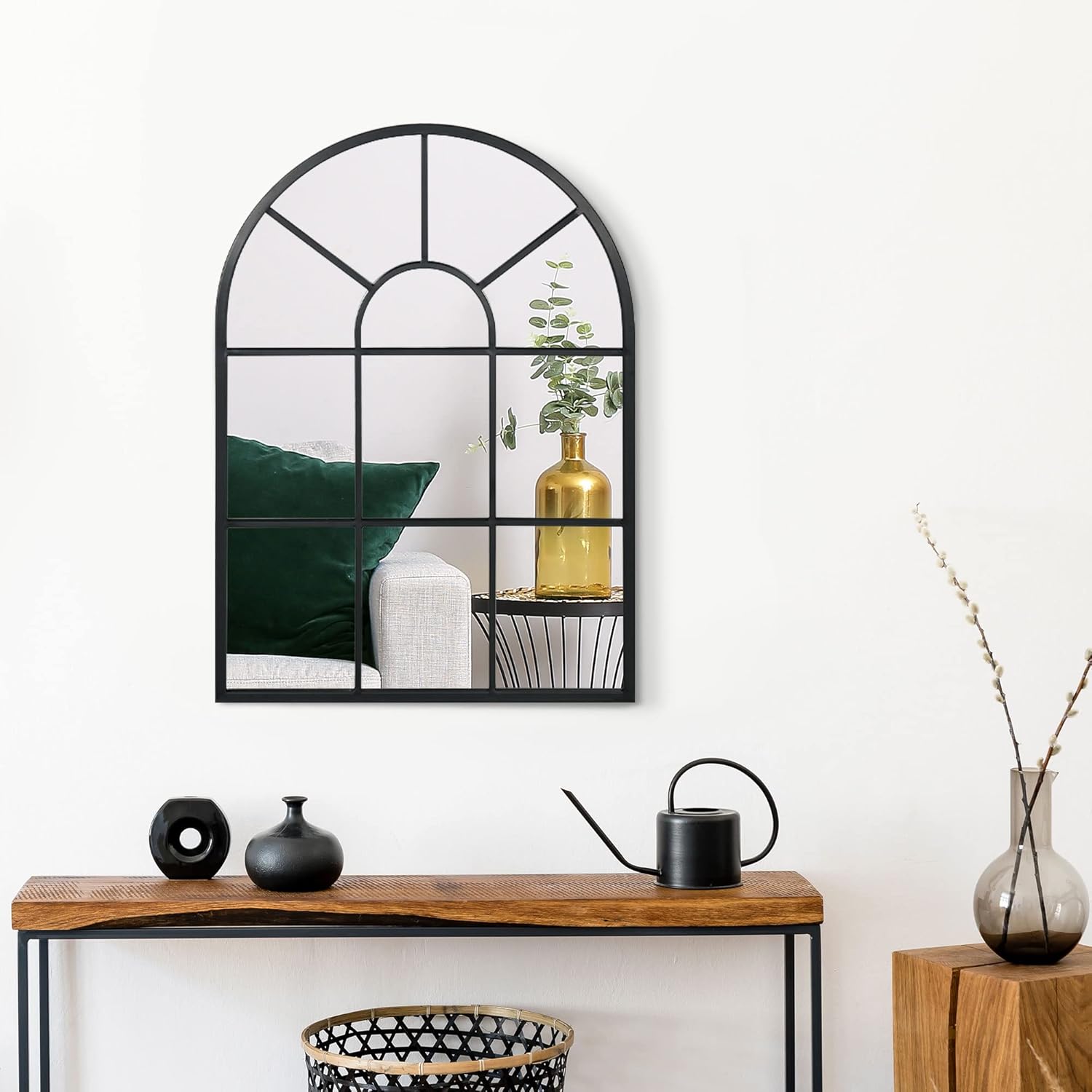Detalle de HOMCOM Miroir mural arqué 70 x 50 cm style verrière industrielle (cadre métallique noir)
