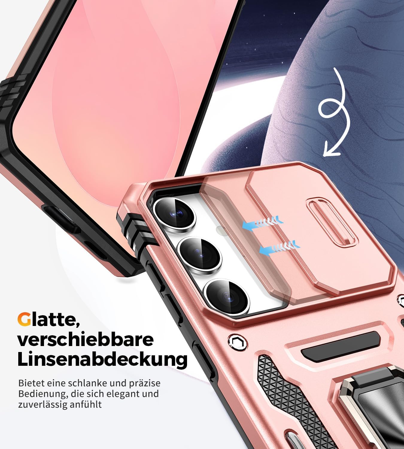 Thumbnail 2 de OLHAOMAO Hülle für Galaxy S23 mit Ständer – Schiebbare Kameraabdeckung, Militärschutz, rosa