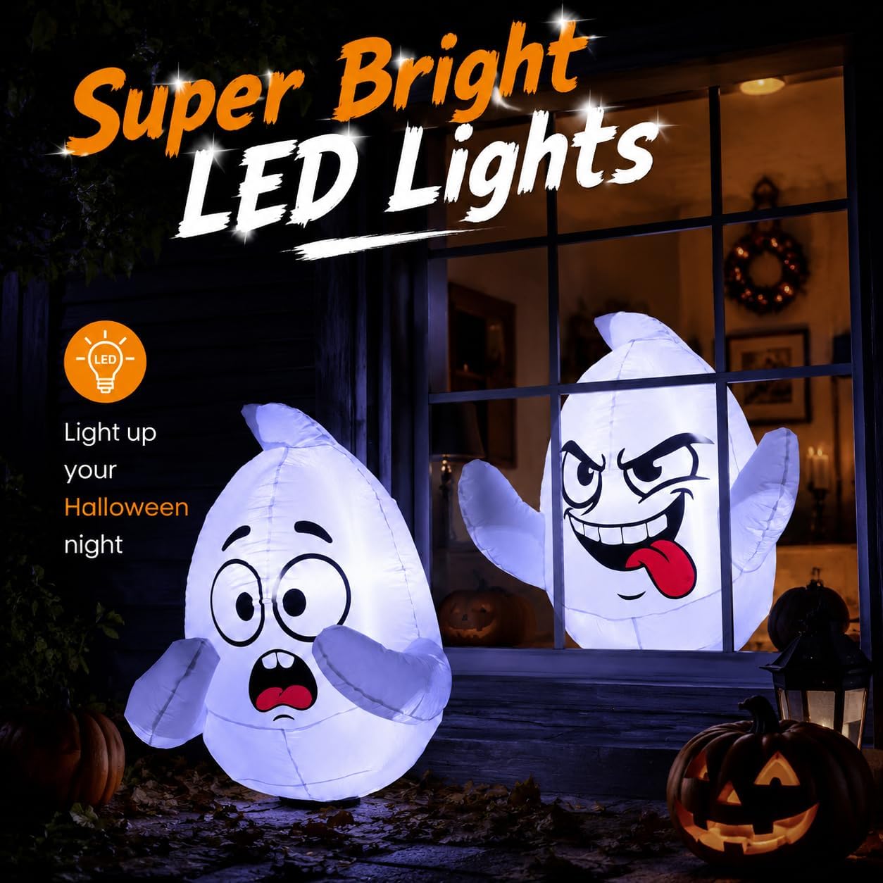 Detalle 2 de LAASOFANI 2-Pack 3.5 ft Halloween Inflatable Window Ghosts with LEDs