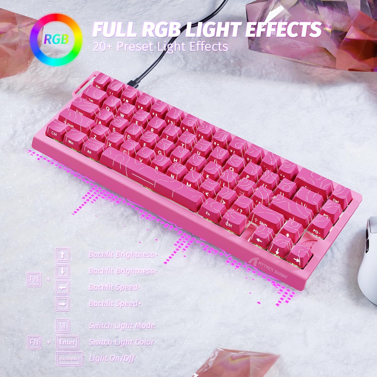 Thumbnail 6 de ATTACK SHARK X68 HE Clavier gamer 60% filaire QWERTY RGB rose avec Rapid Trigger (0,01 mm)
