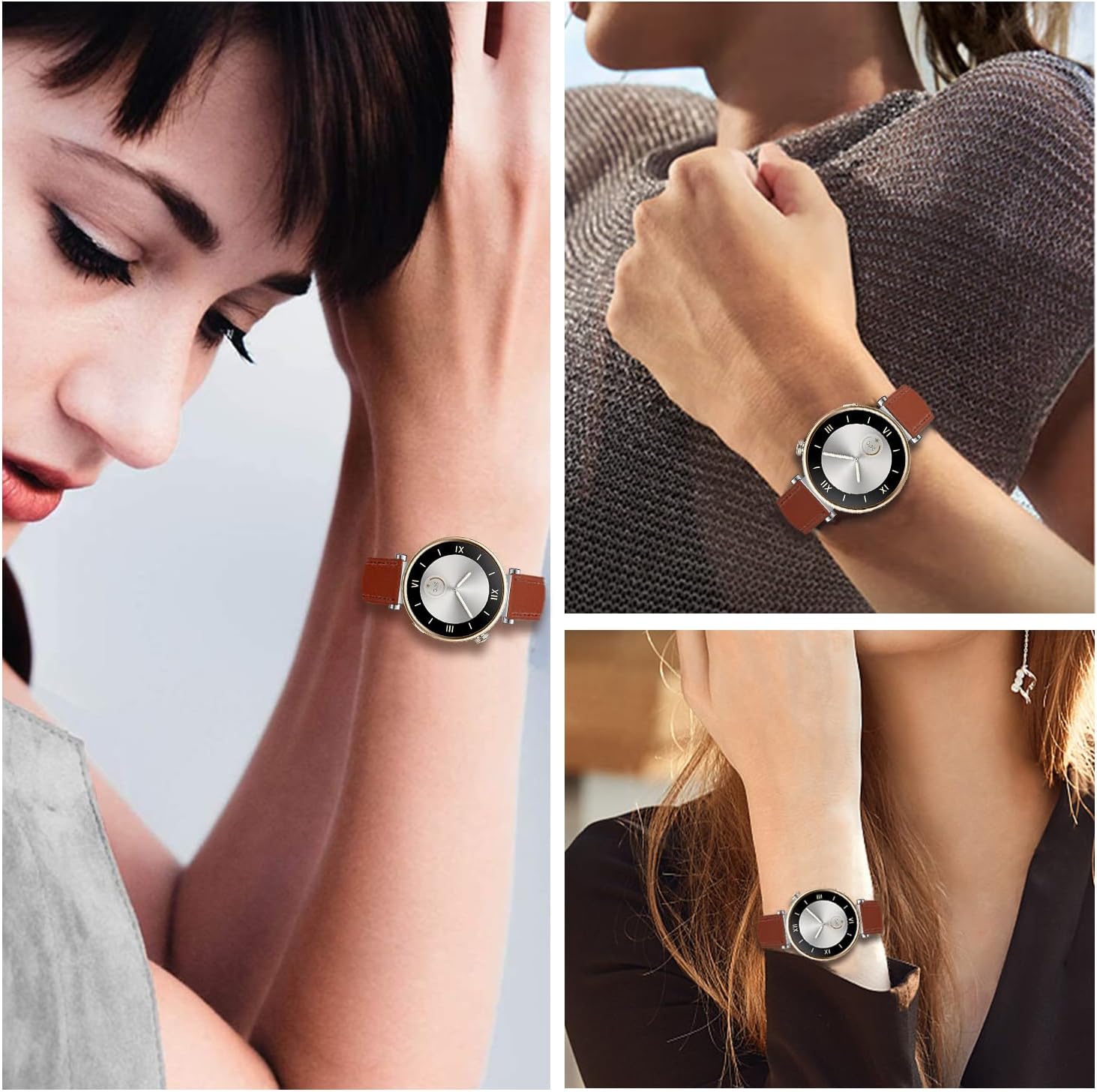 Detalle de Bracelet en cuir 18 mm pour Huawei Watch GT6/GT5/GT4 41 mm (cousu, à ressort) – remplacement rapide