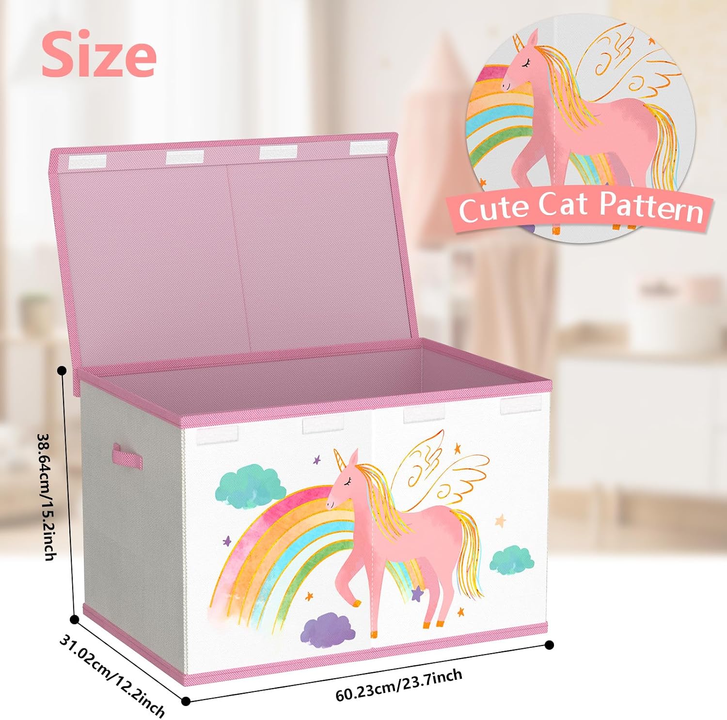 Thumbnail 6 de VERONLY Toy Storage Box with Lids for Girls and Boys – Large, Foldable Fabric Chest in Beige & Pink