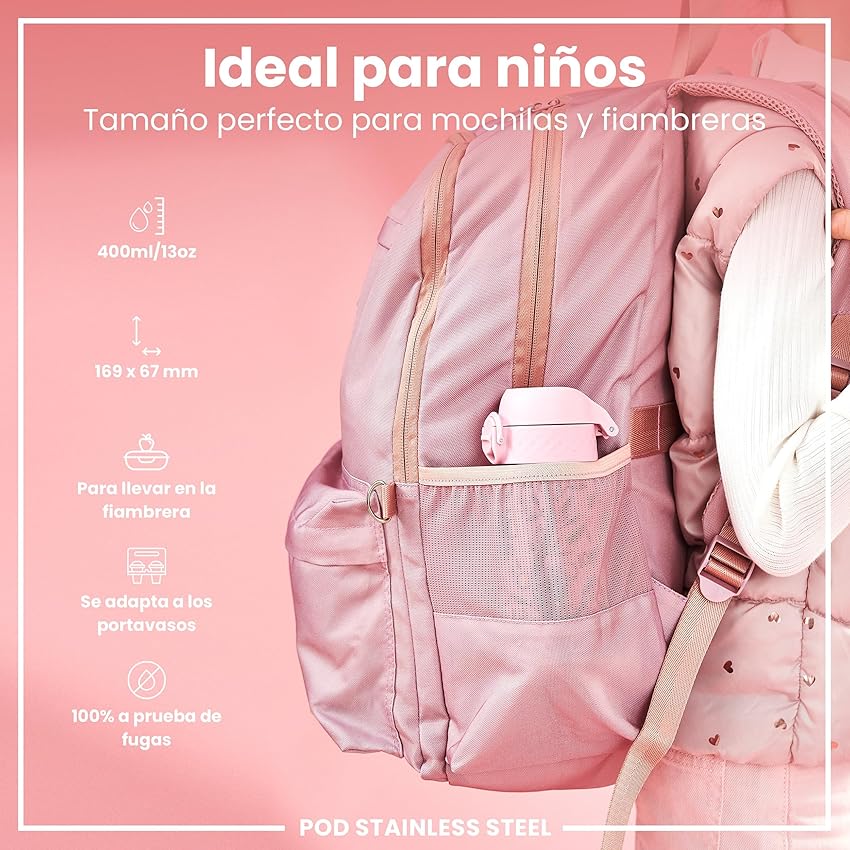 Detalle 2 de ion8 Botella Agua Inox 400 ml para niños