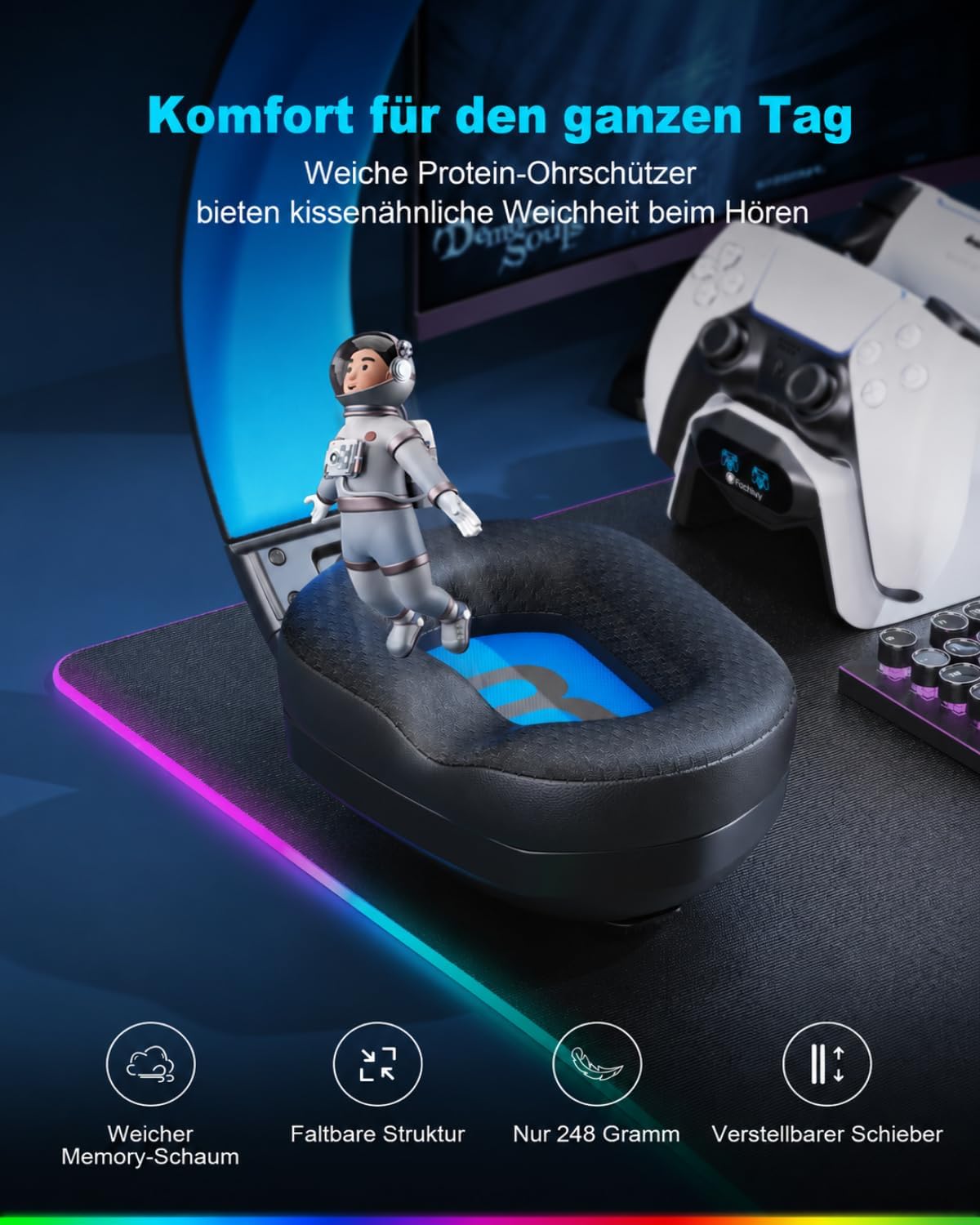 Detalle de Fachixy FC300 Wireless Gaming Headset – 2,4 GHz + Bluetooth, 50 mm Treiber, bis zu 80 Std. Akku