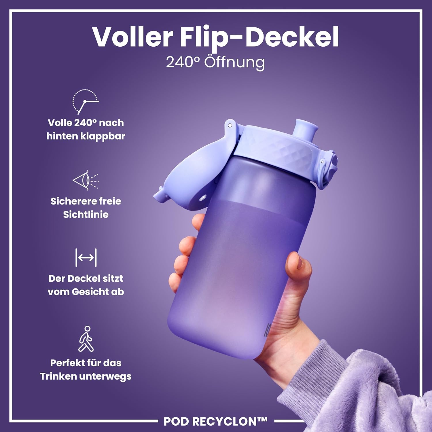 Thumbnail 4 de ION8 Kinder Trinkflasche 350 ml – Auslaufsicher, BPA-frei, klimaneutral (Helles Lila)