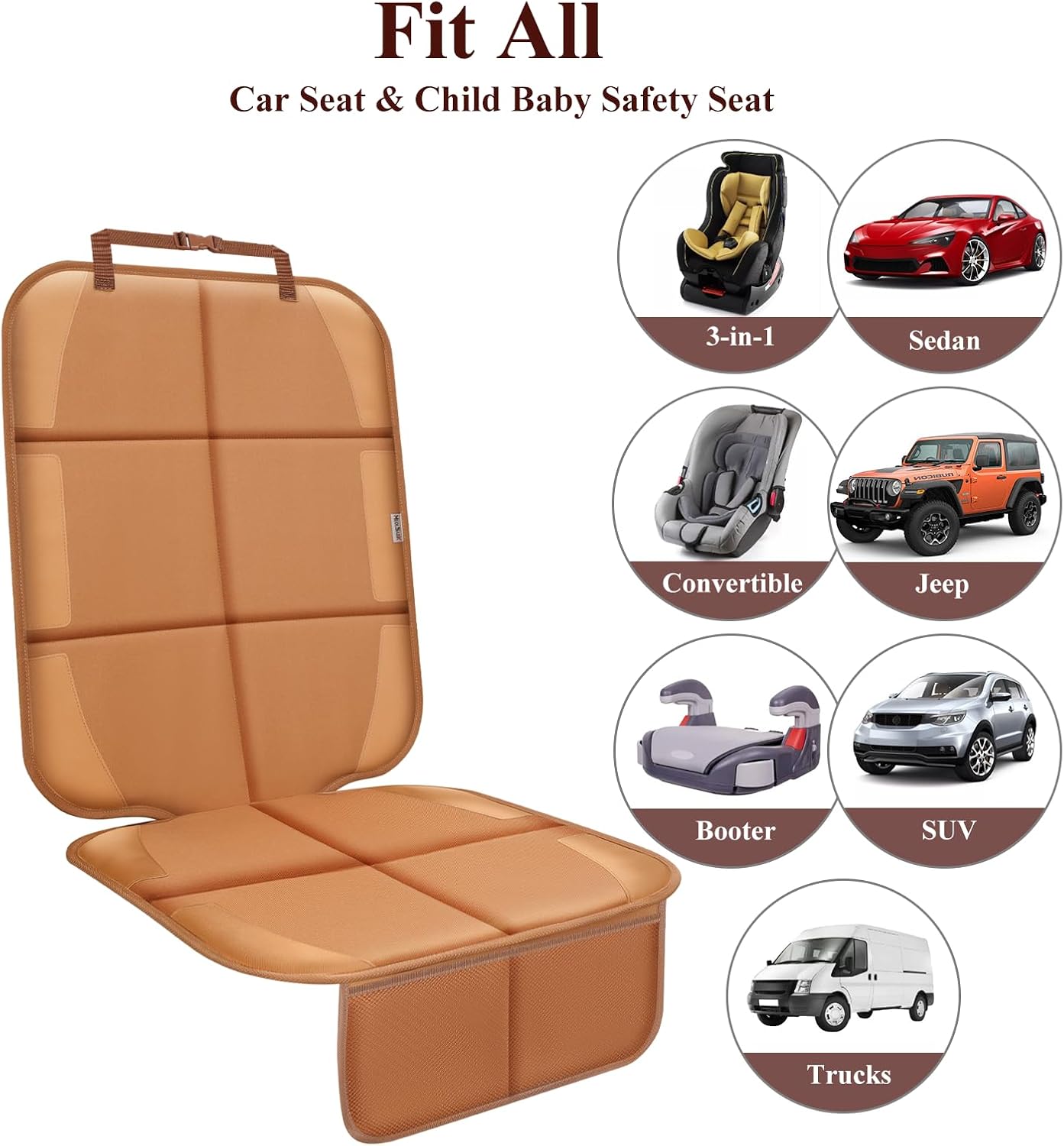 Thumbnail 6 de Meolsaek Car Seat Protector Waterproof 600D Thick with Non-Slip Backing – Tan (2 pcs)