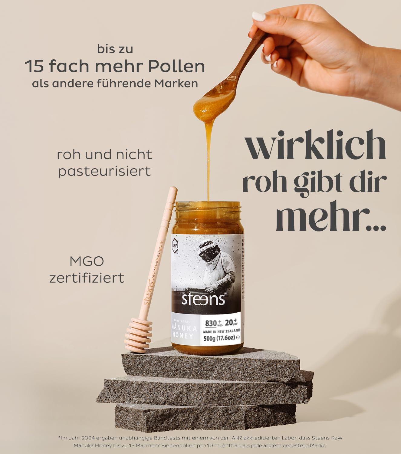 Detalle 2 de Steens Manuka Honig MGO 830+ 500 g