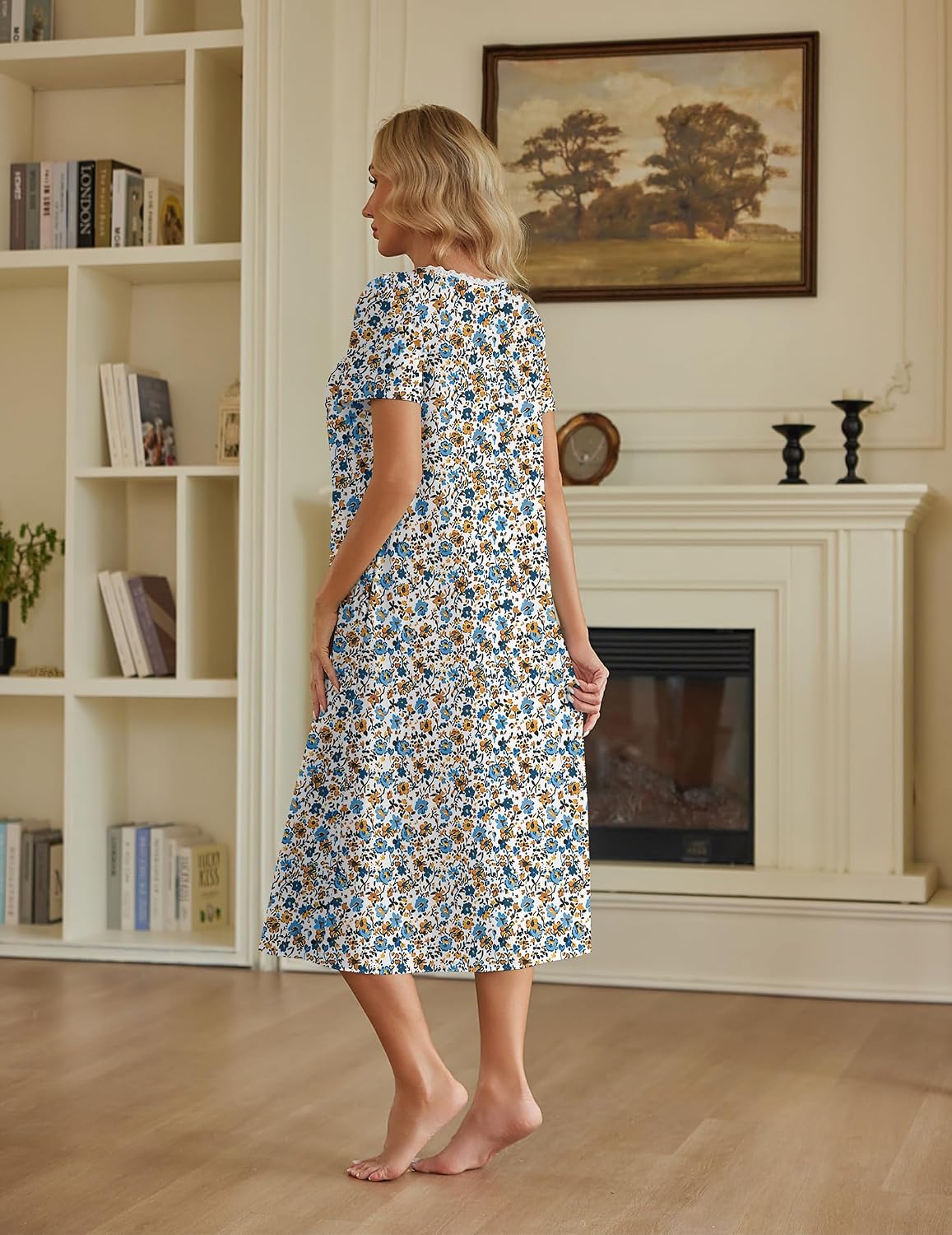 Thumbnail 6 de Ekouaer Cotton Long Nightgown for Women with Lace Collar and Pockets