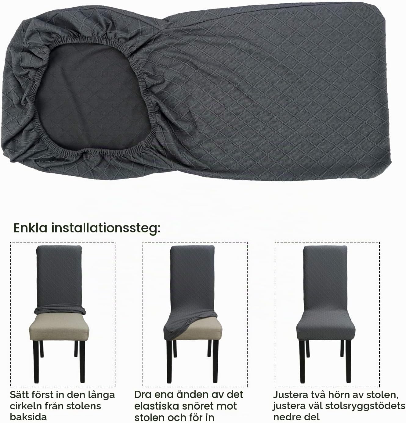 Detalle de Fuloon stolsöverdrag i stretch, mörkgrå och rutiga