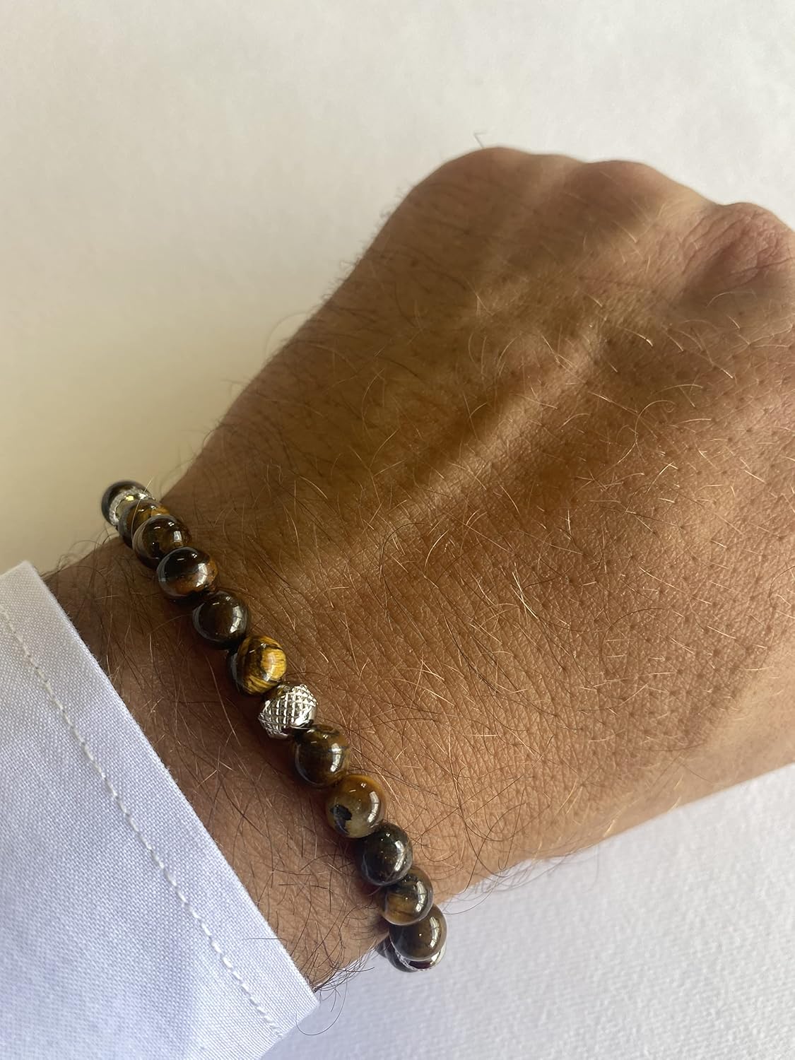 Thumbnail 4 de 10:10 Bracciale Occhio di Tigre acciaio inox 21 cm