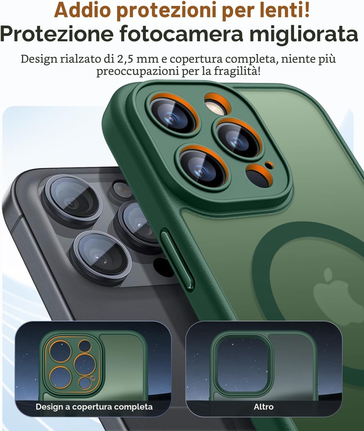 Detalle de CANSHN Cover magnetica per iPhone 15 Pro: protezione completa della fotocamera e stile opaco