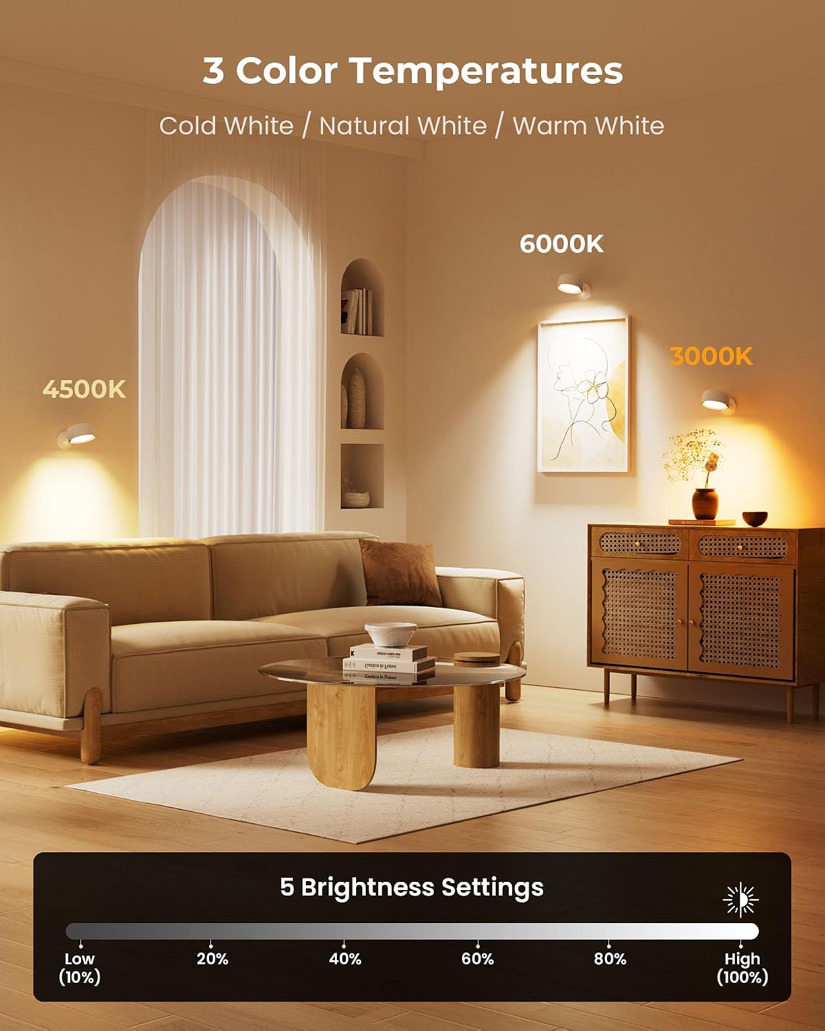 Detalle 2 de FULEN WL11 Rechargeable LED Wall Lights, 4-Pack, 18 Colours, Touch and Remote Control