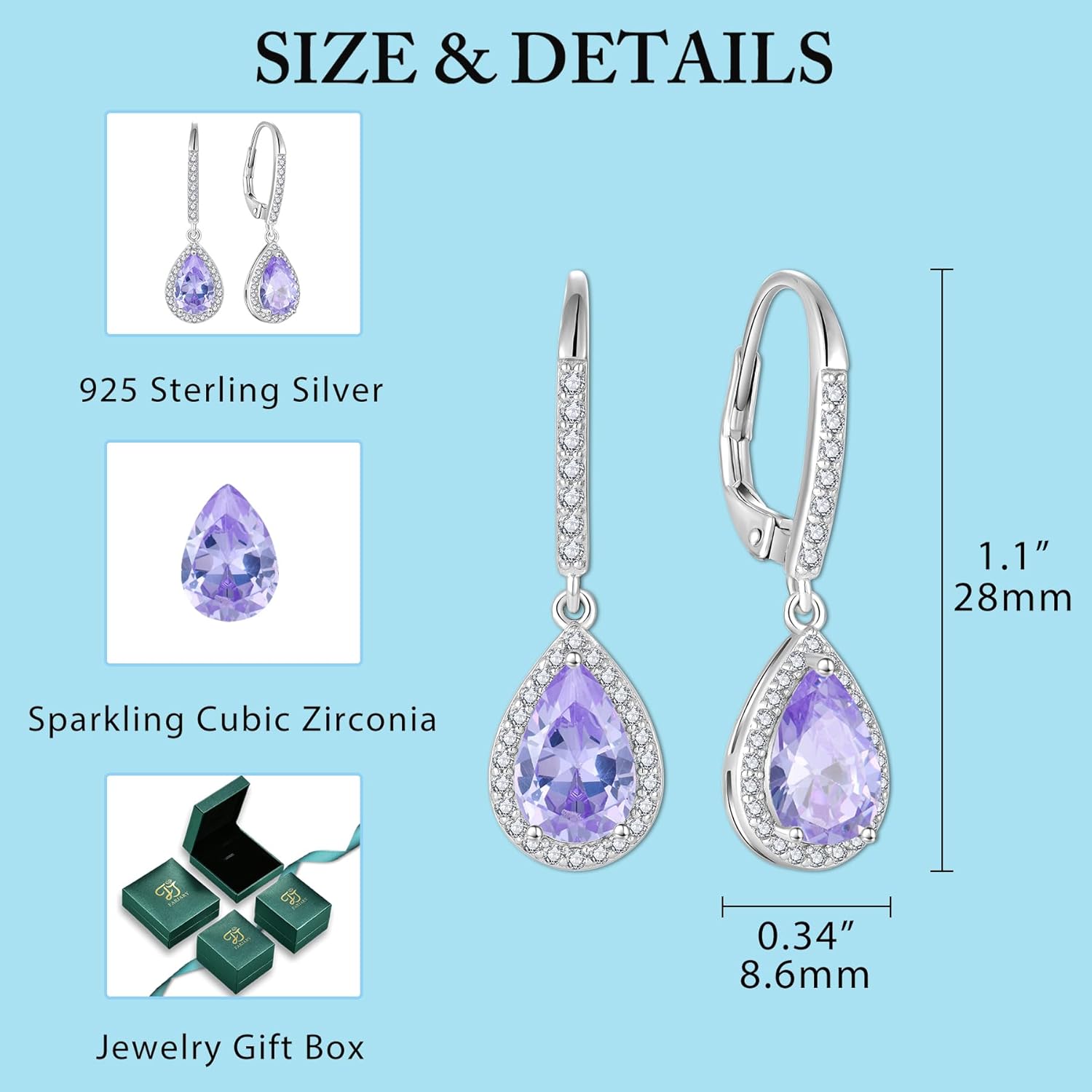Thumbnail 5 de FJ Tropfen Hängend Ohrringe für Damen aus 925 Sterling Silber mit Geburtsstein