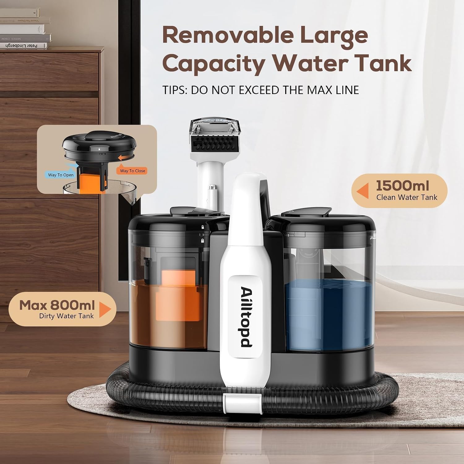 Detalle de Ailltopd C5 Portable Carpet Cleaner, 15KPa Suction, Dual Tanks