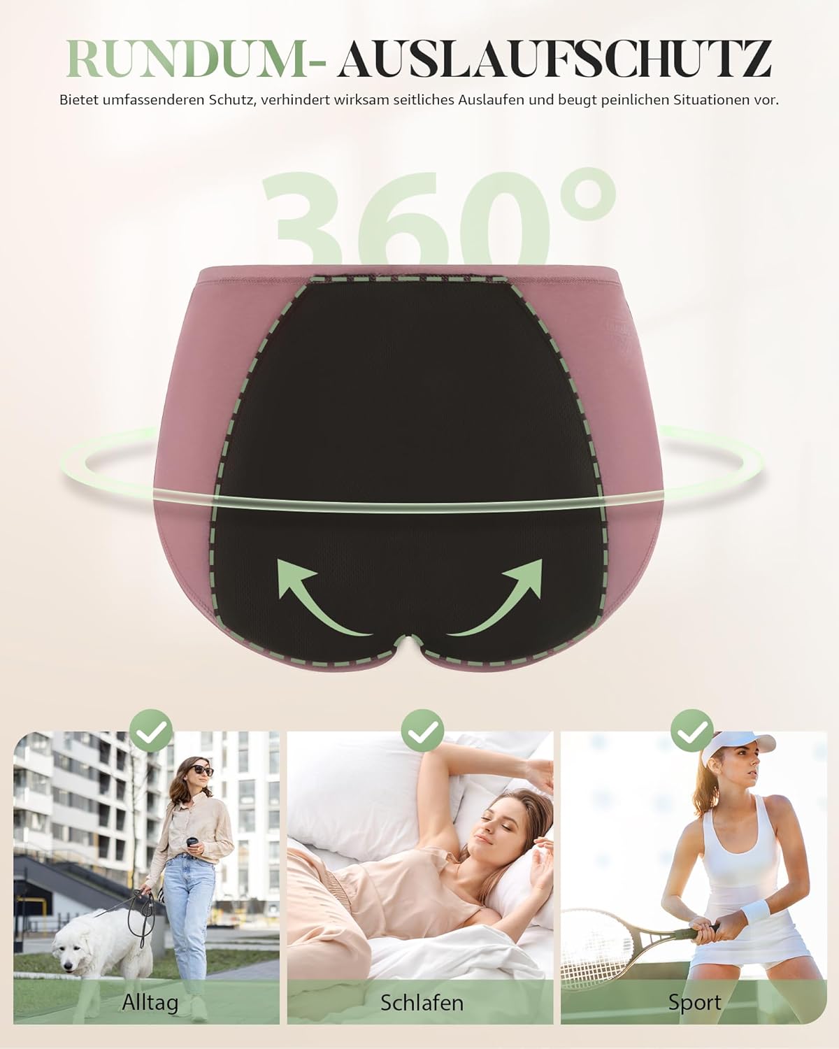 Detalle de TANSTC Periodenunterschwäsche – starke Blutung, Baumwolle, High Waist, 3er Pack