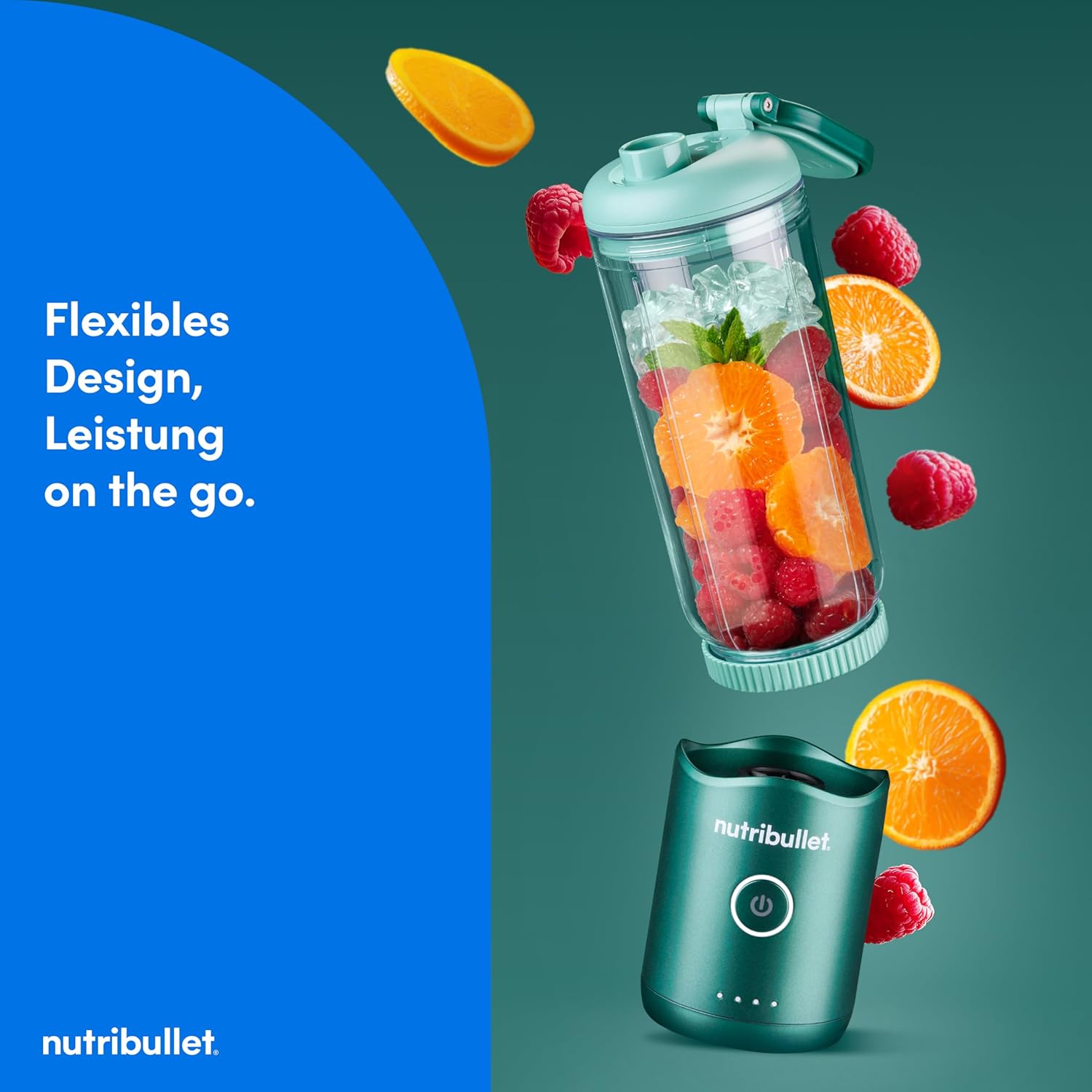 Detalle de Nutribullet Flex 590ml – Tragbarer Smoothie-Mixer mit Trinkdeckel, USB-C, BPA-frei, Grün NBП013GR