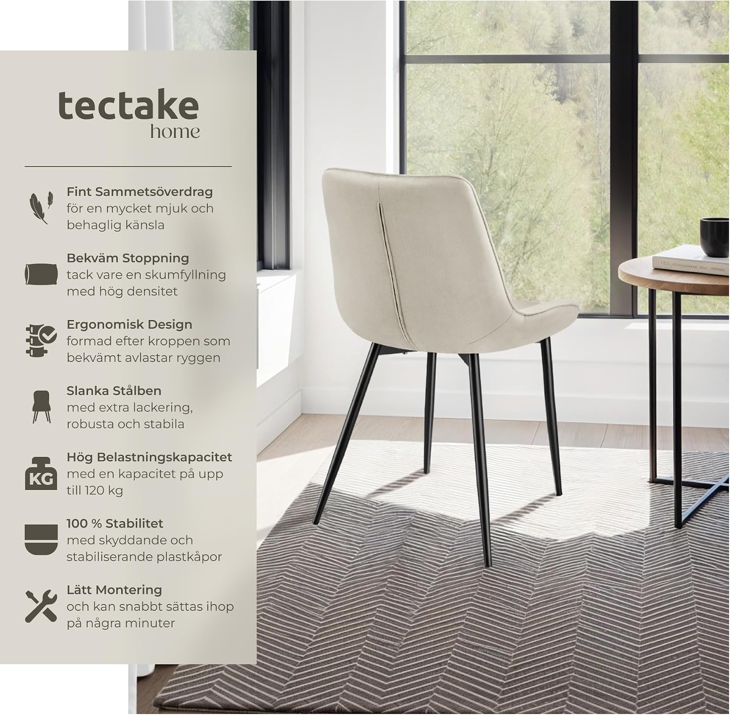 Detalle de tectake Monroe 404941 matstolar, 8-pack i sammetslook med stoppad sits