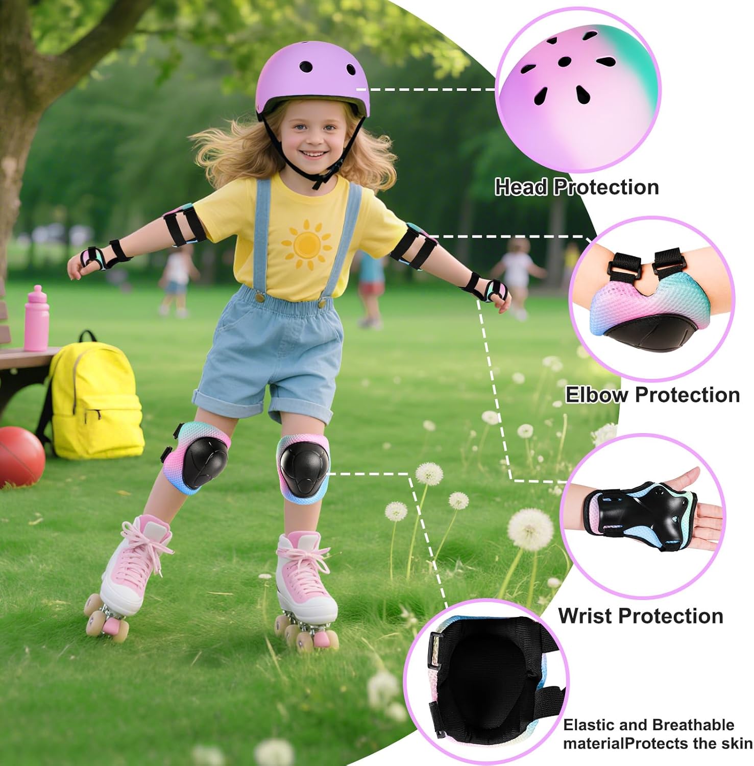 Thumbnail 1 de Kids Bike Helmet with Protective Gear Set for Ages 3-14+ (Girls & Boys) plus Knee, Elbow, and Wrist Guards