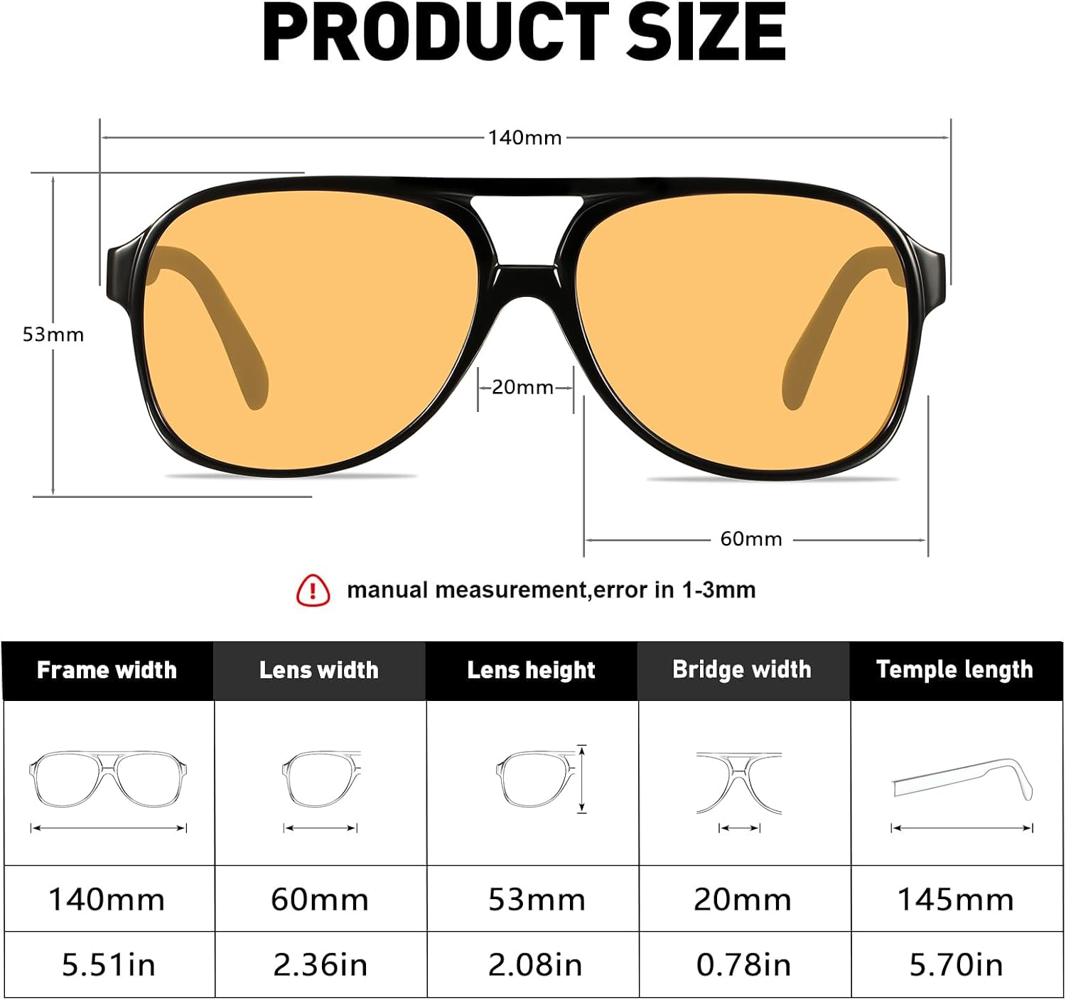Thumbnail 6 de YDAOWKN Aviator Sunglasses 60mm Lens Width