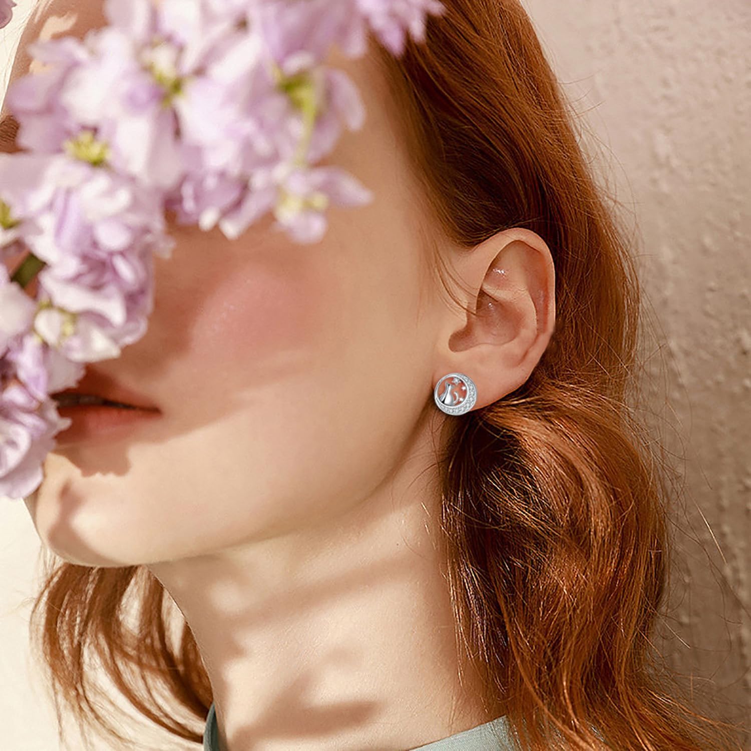 Thumbnail 3 de Arrebol Boucles d'oreilles Femme Argent Sterling 925 avec Zirconium — Chaton lune, cadeau raffiné