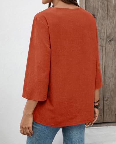 Thumbnail 3 de Rapbin Women's Tops: 3/4 Sleeve Cotton Linen V-Neck Boho Lace Blouse