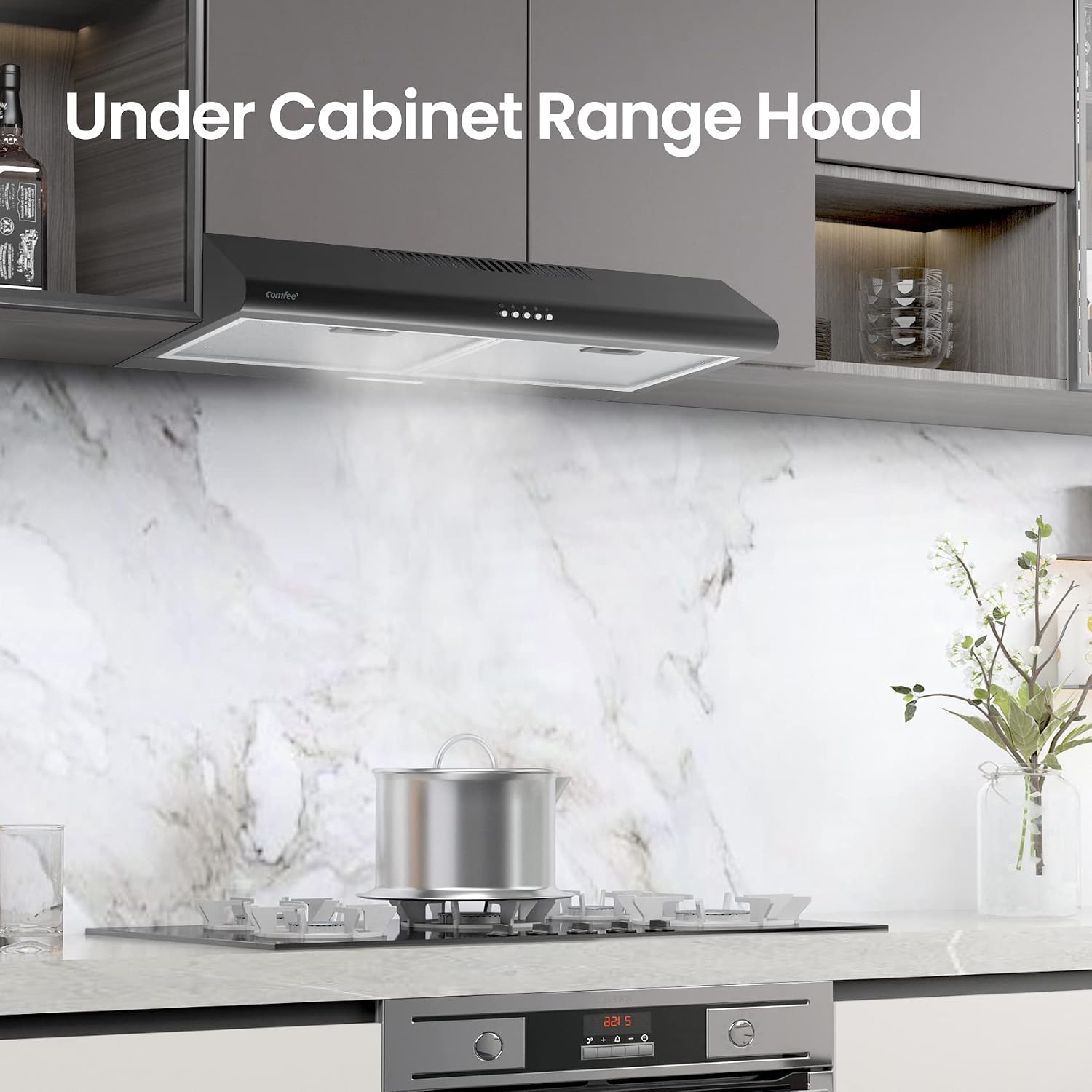 Detalle 2 de COMFEE' CVU30W4ABB 30-Inch Under-Cabinet Range Hood, Convertible, 3-Speed