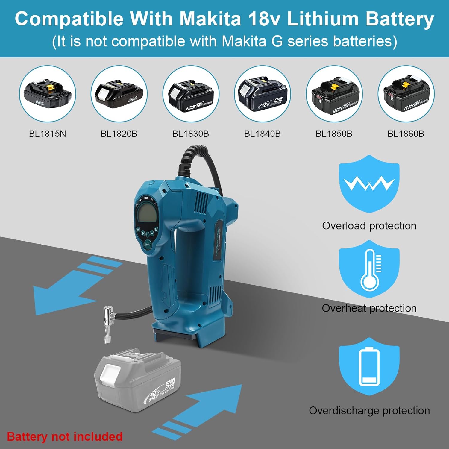 Thumbnail 3 de QUPERR Akku Kompressor kompatibel mit Makita 18V — 10,34 bar ⛽