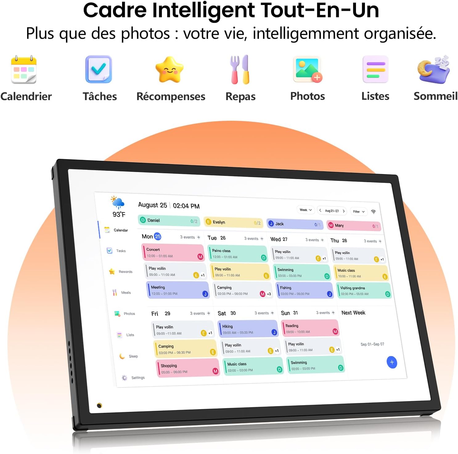 Detalle 2 de Cadre Photo Numérique NEWYES 10,1 pouces – 32 Go, Wi‑Fi, Calendrier et Planification Familiale