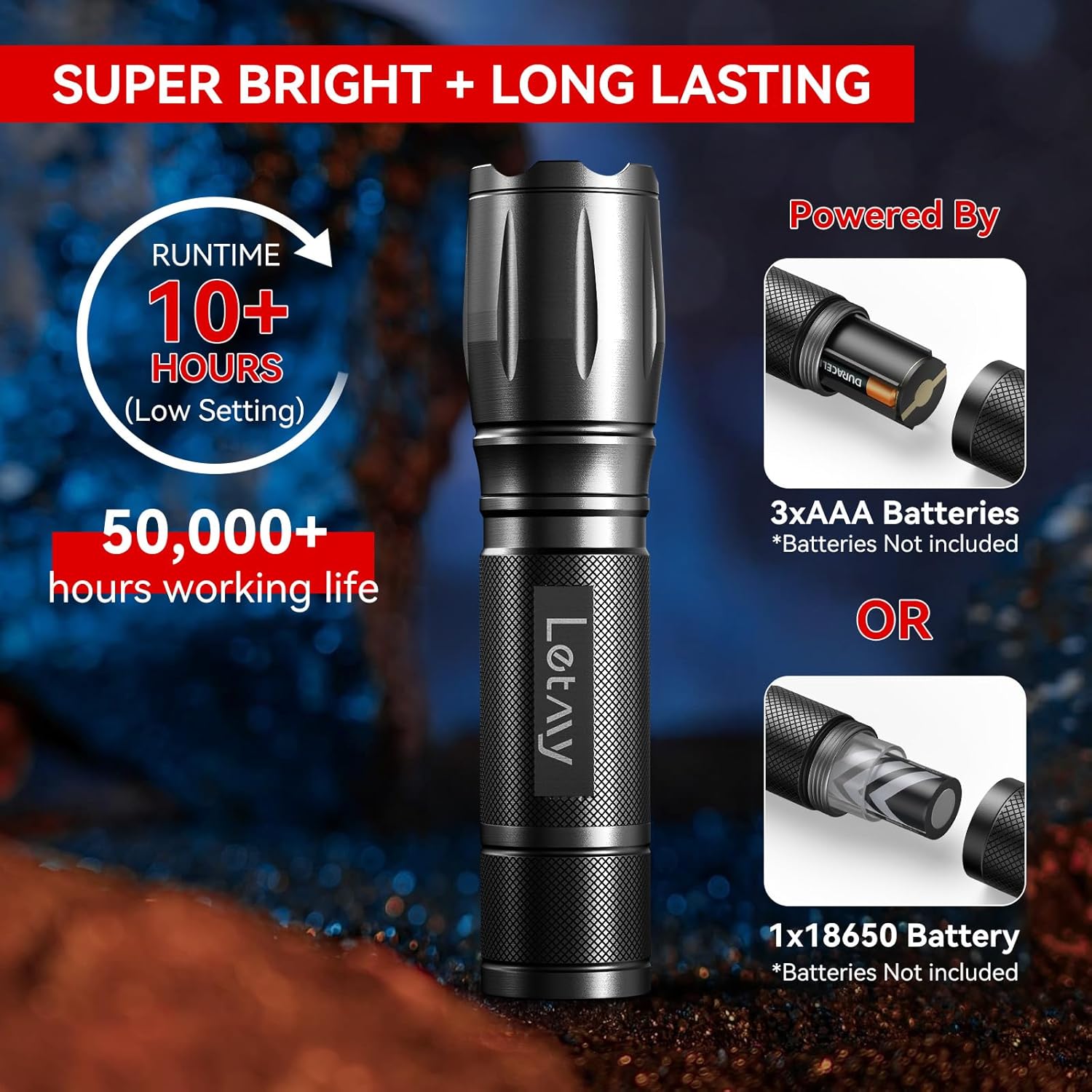 Detalle de LETMY S2000-2 Pack Tactical Flashlights, 5 Modes, Adjustable Focus