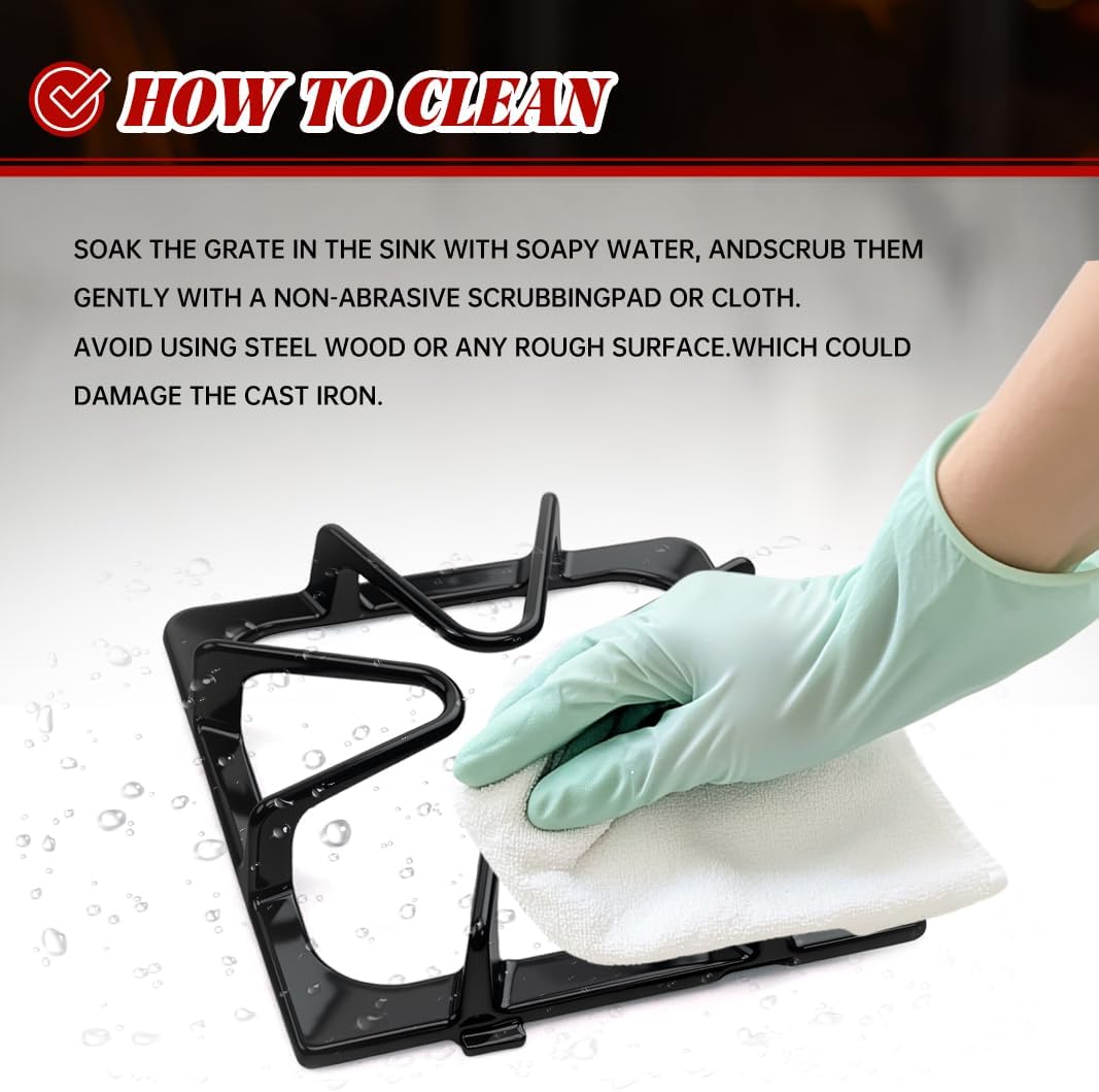 Detalle 1 de Bewesazy W10447925-4 Cast Iron Gas Stove Grates, Porcelain Enamel, 4-Pack