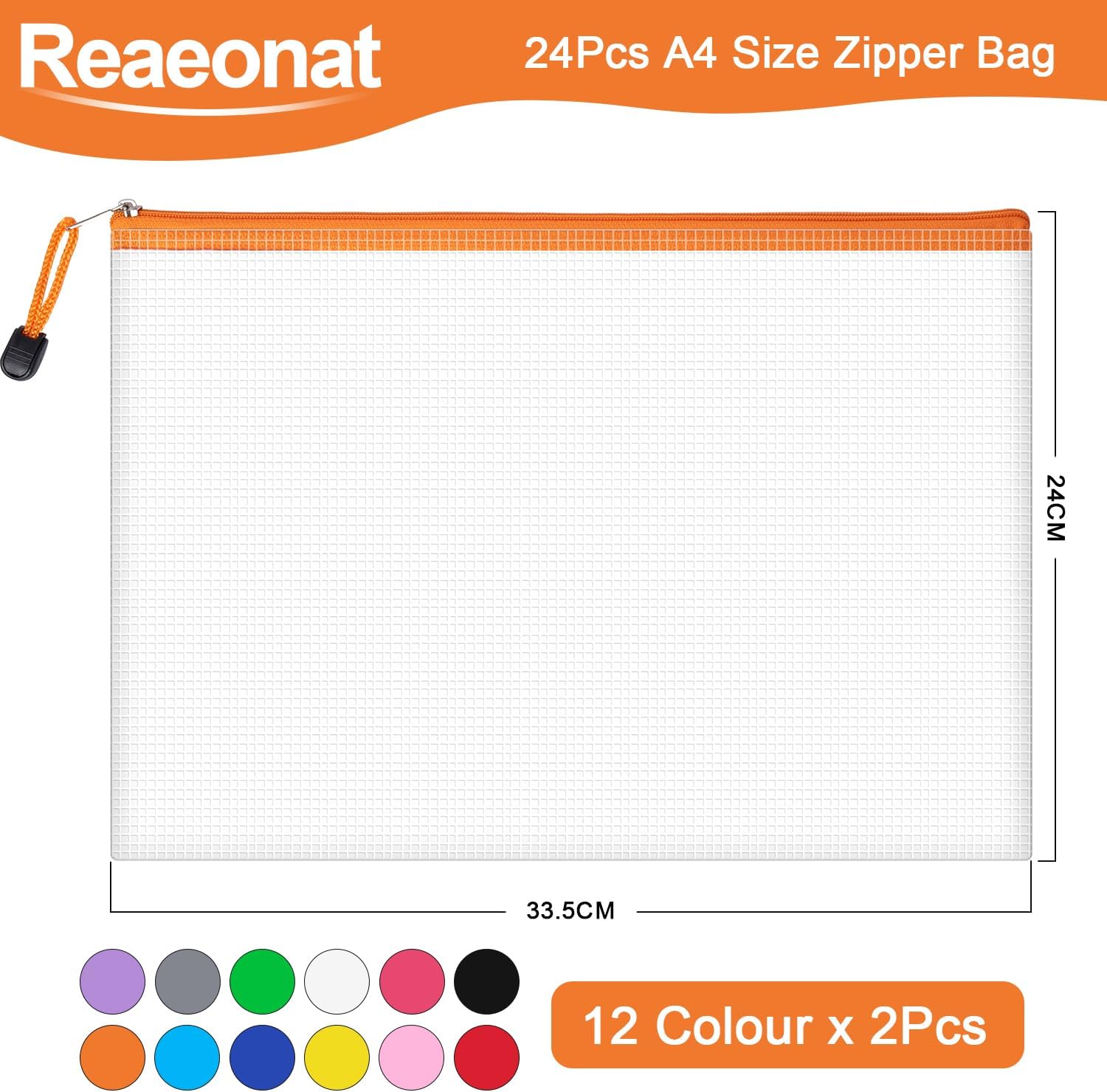 Detalle de Plastic Wallets, 24 Pack A4 Document File Folders with Zipper Pockets