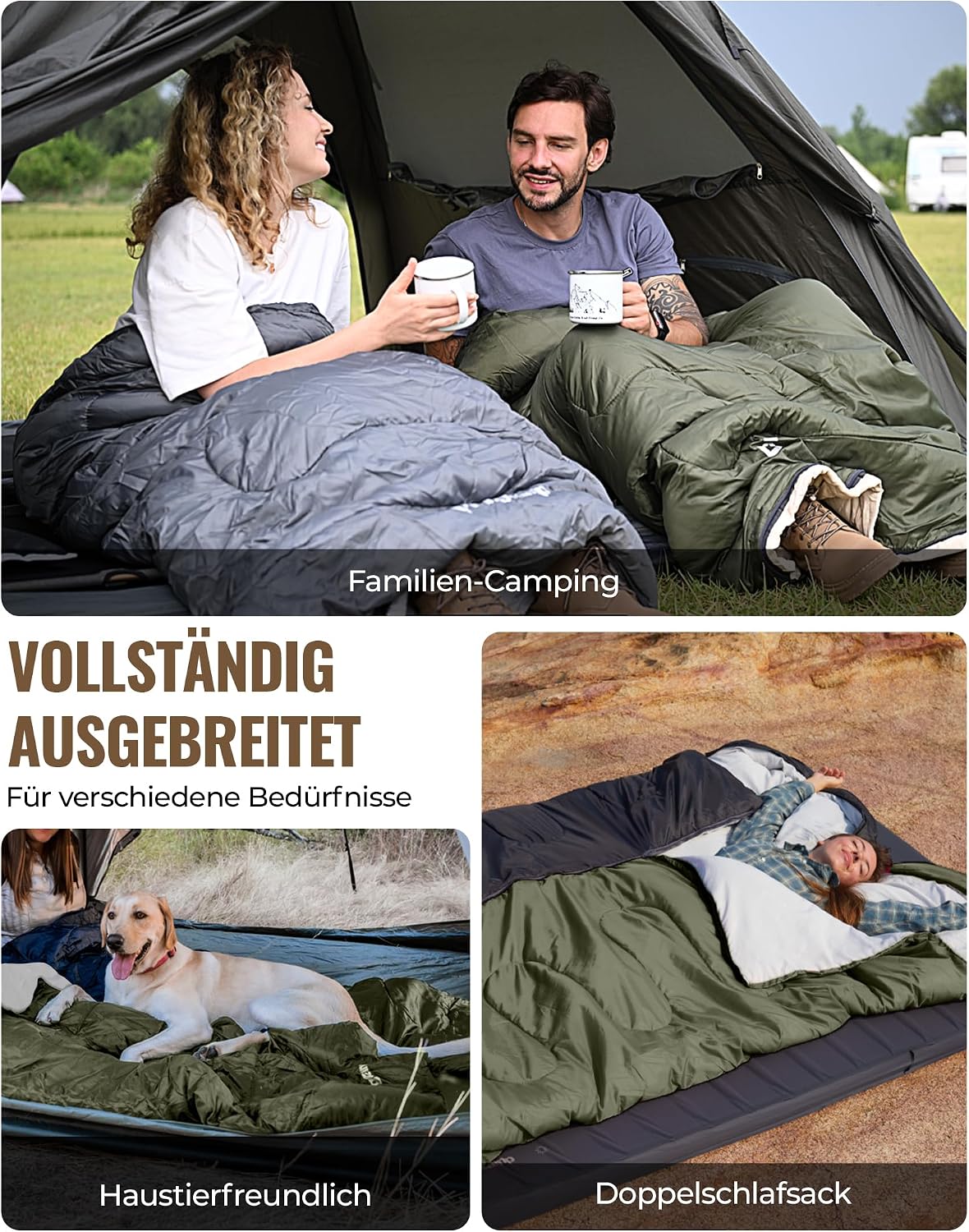 Detalle de KingCamp Camping Sommerschlafsack für Kinder & Erwachsene – kompakt, 3-Jahreszeiten, Deckenschlafsack integrierbar