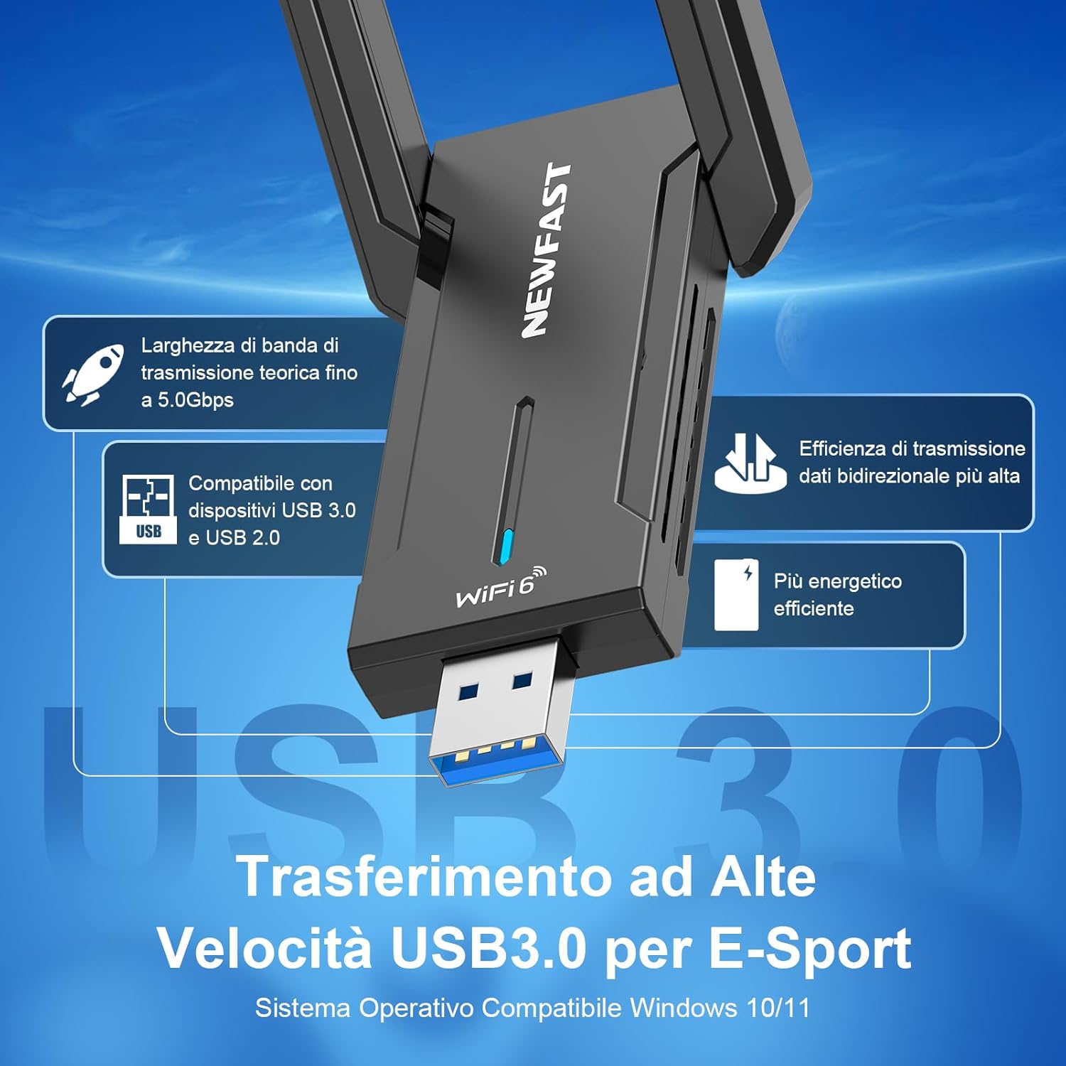 Thumbnail 3 de NEWFAST NF-U353: Chiavetta WiFi 6E da PC Fisso fino a 5400 Mbps