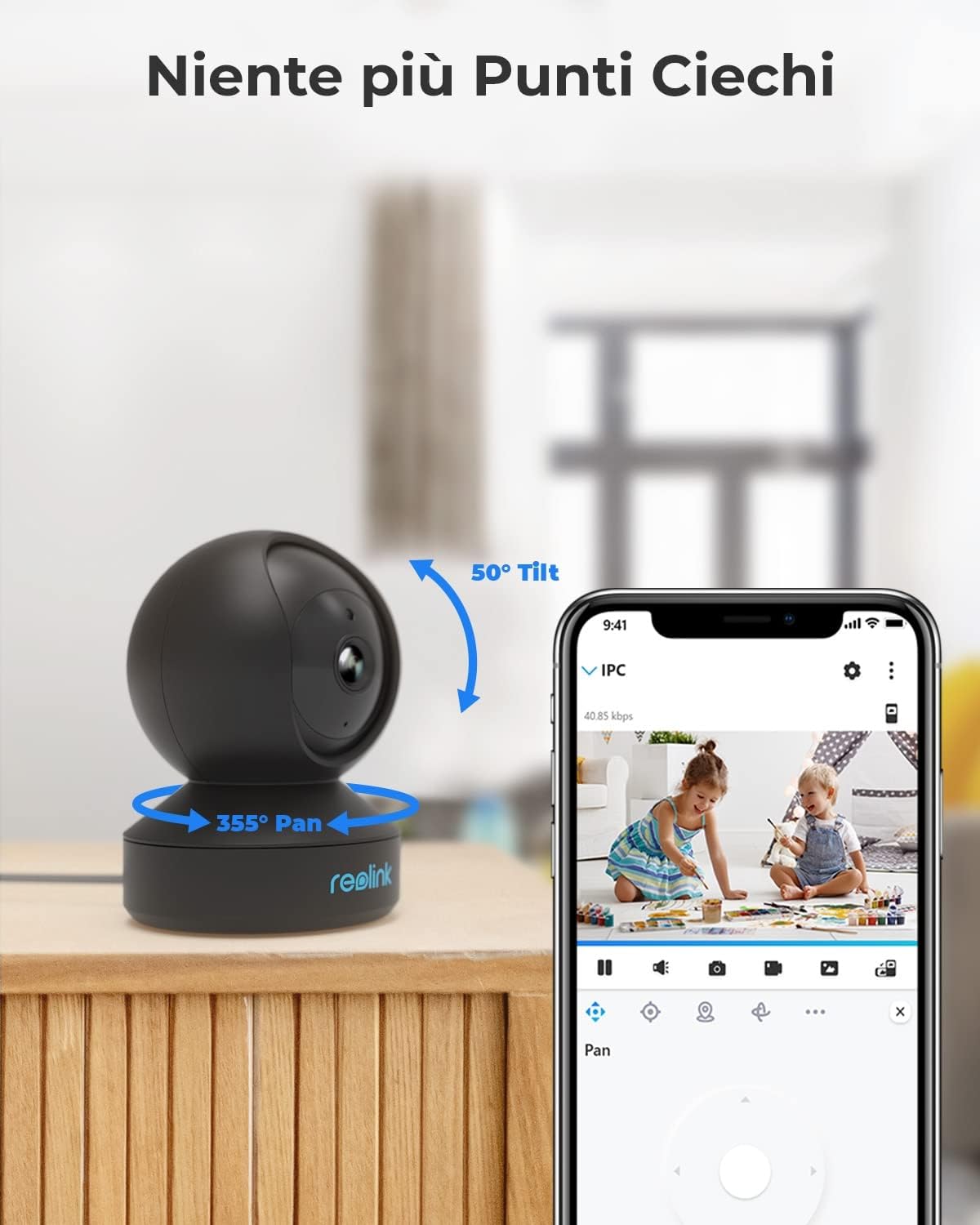 Detalle 2 de Reolink E1 (3MP) Telecamera WiFi interna Pan/Tilt con audio bidirezionale, visione notturna e rilevamento persone/pet