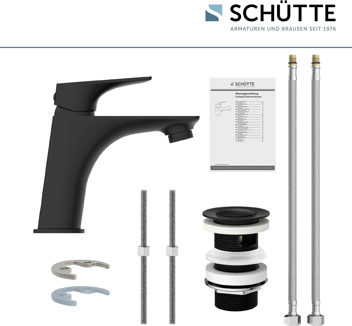 Thumbnail 6 de SCHÜTTE BOSTON: Robinet de lavabo noir mat – mitigeur moderne avec vidage Push-Pop et assemblage complet